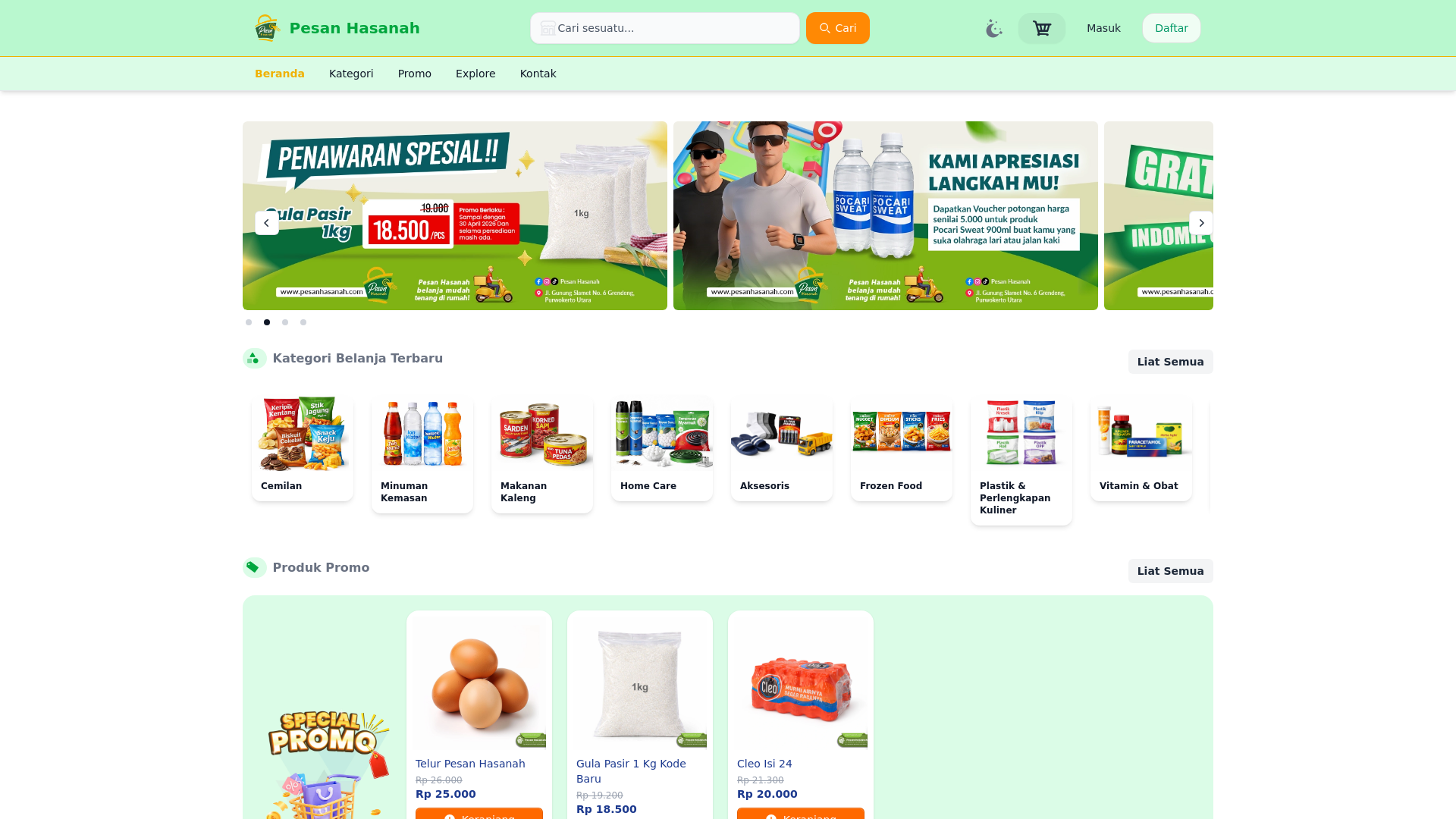 website screenshot of https://pesanhasanah.com/