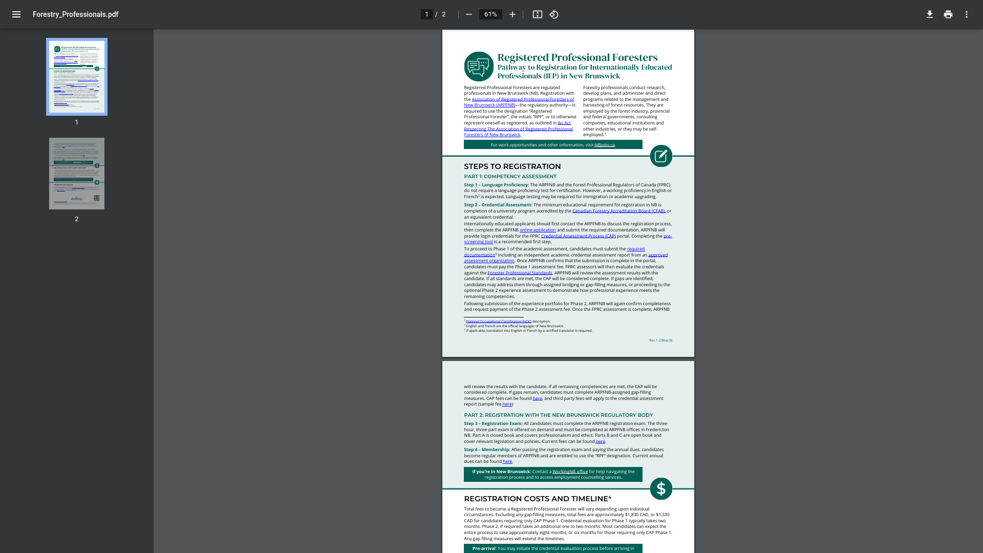 website screenshot of https://www.nbjobs.ca/sites/default/files/registration/Forestry_Professionals.pdf