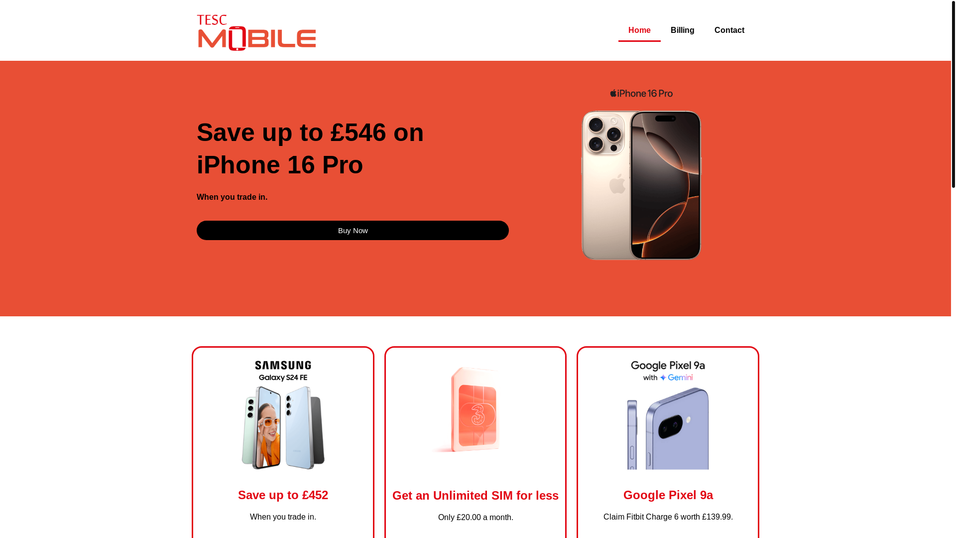 website screenshot of https://tescmobile.info/