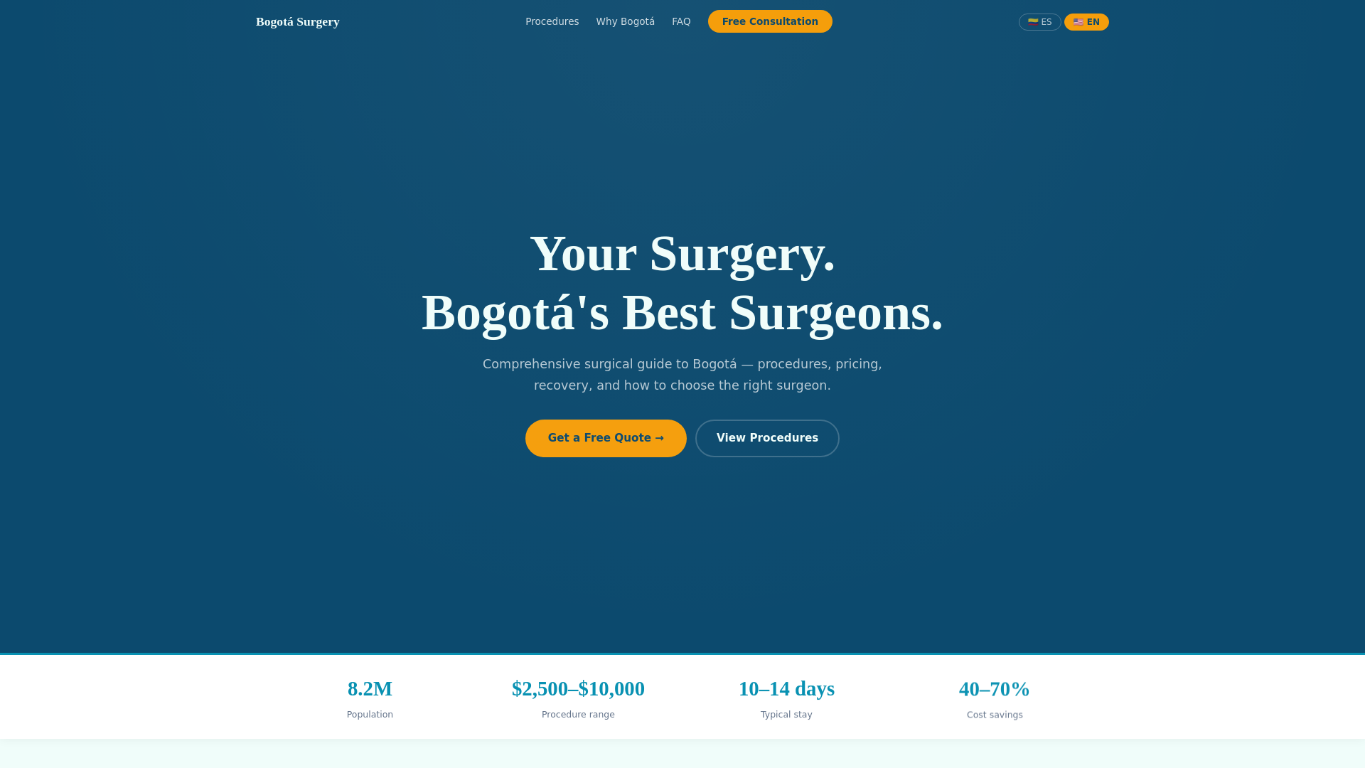 website screenshot of https://bogotasurgery.co