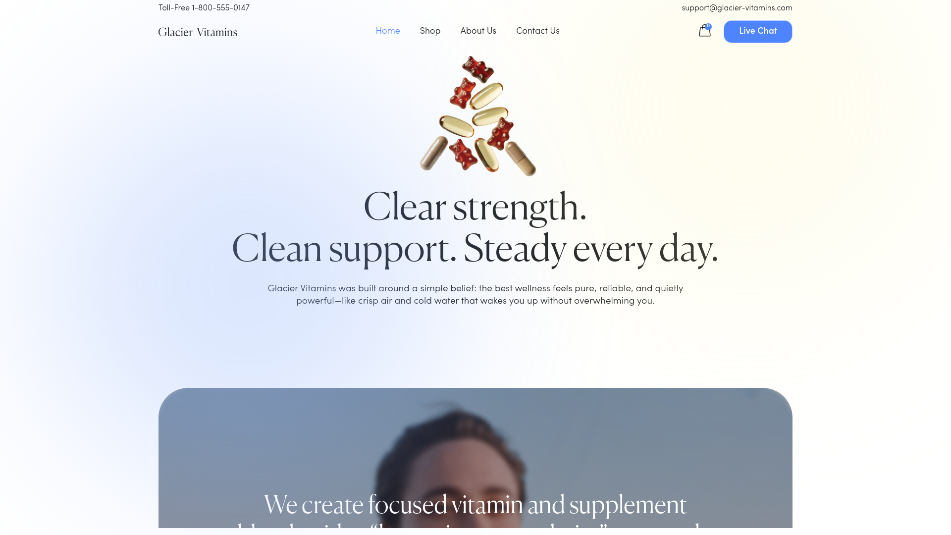 website screenshot of https://glacier-vitamins.com/