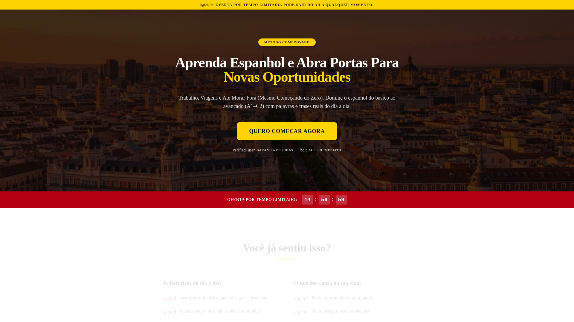 website screenshot of https://faleespanholagora.site/