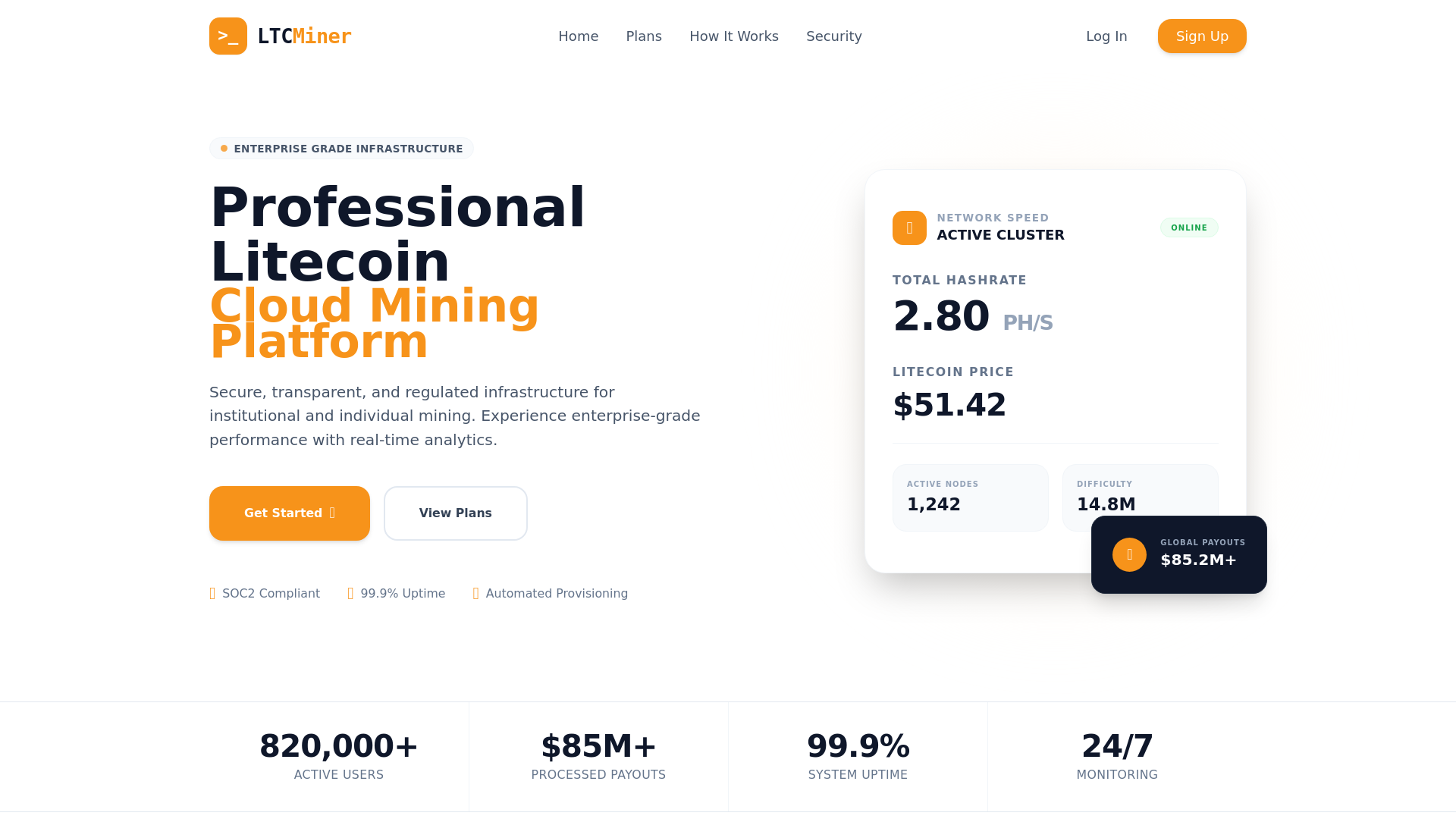 website screenshot of https://ltcminer.com/
