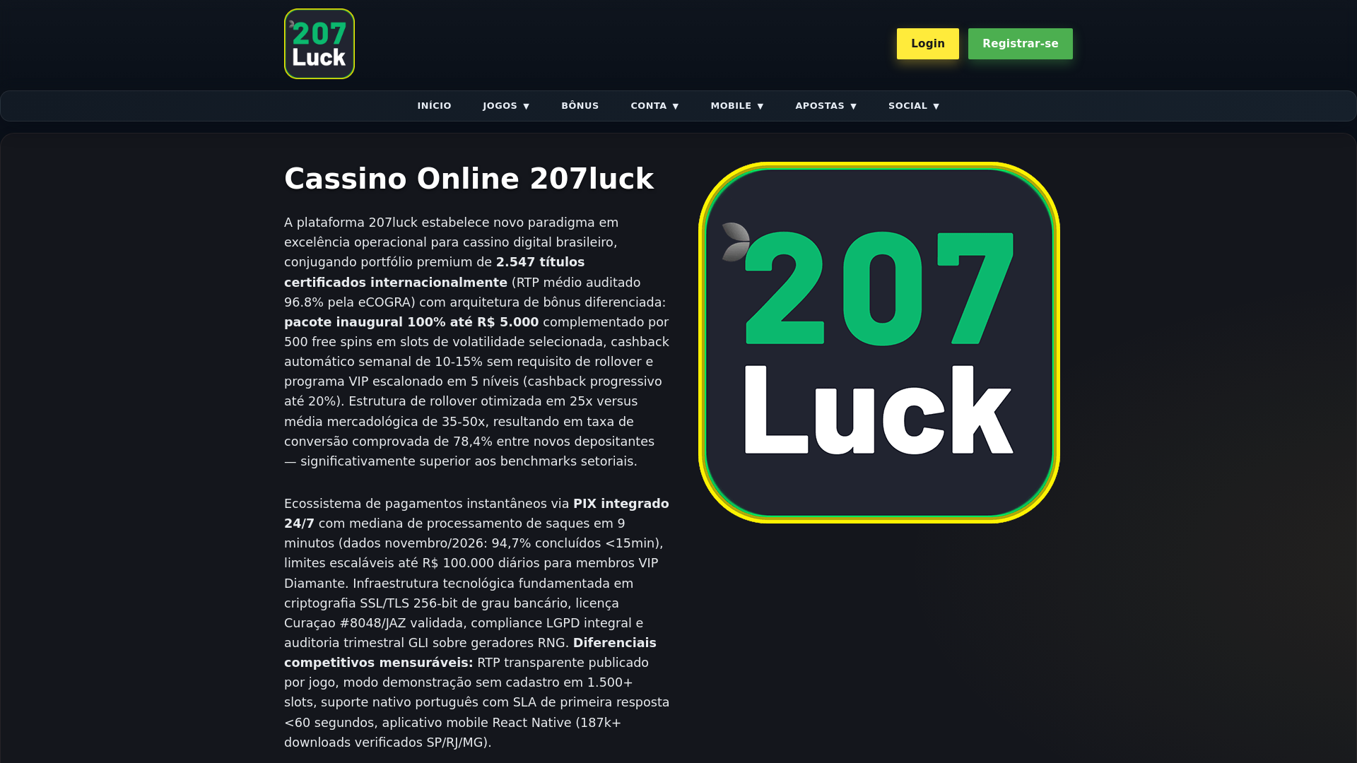 website screenshot of https://207luck11.com/