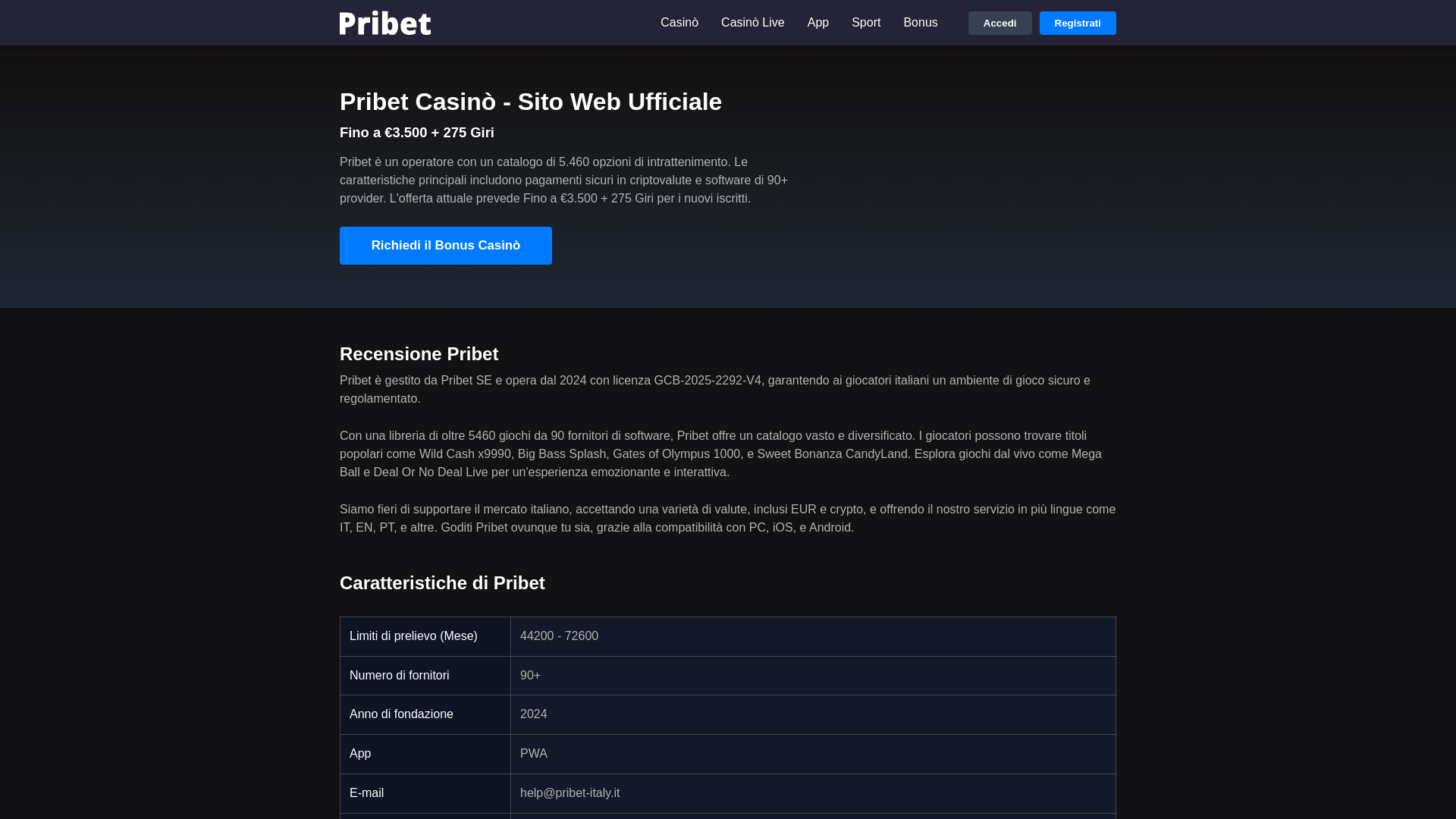 website screenshot of https://pribet-italy-it.pages.dev/