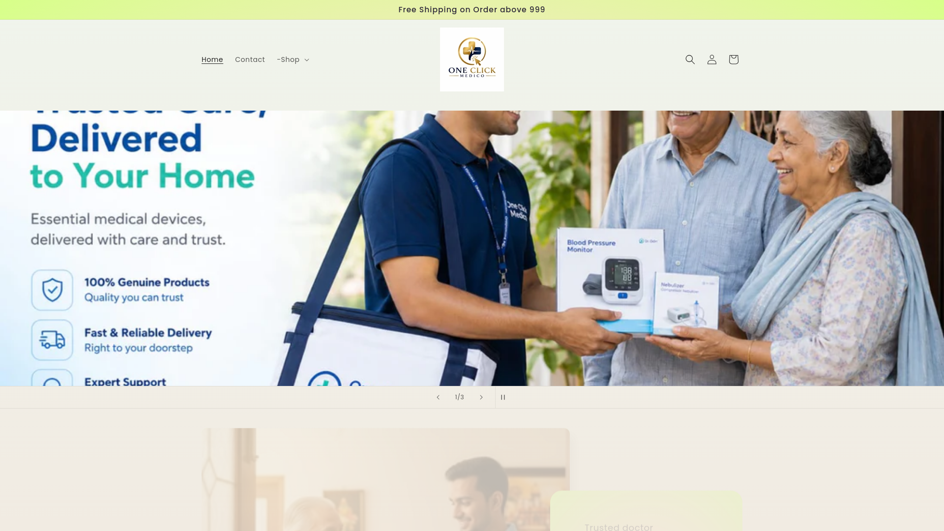 website screenshot of https://oneclickmedico.in/