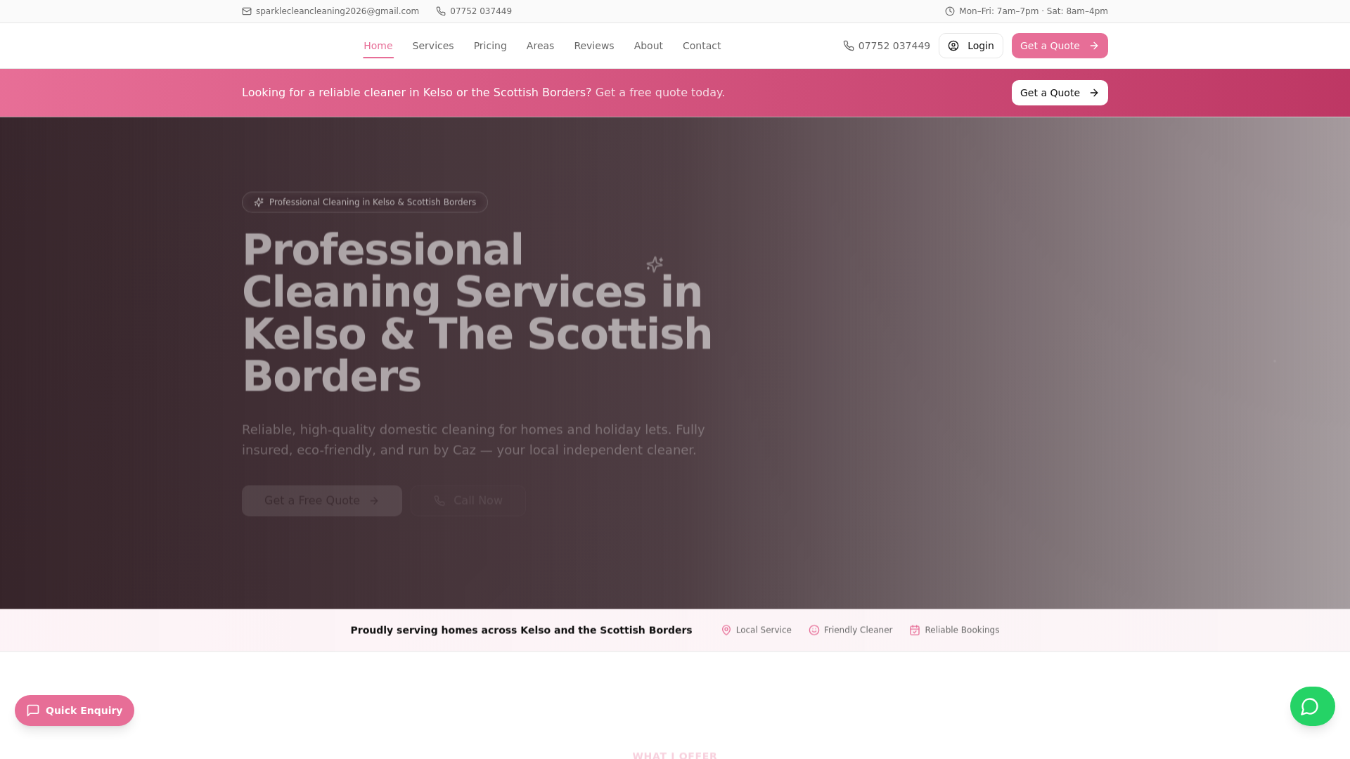 website screenshot of https://sparklecleancleaningservices.com/