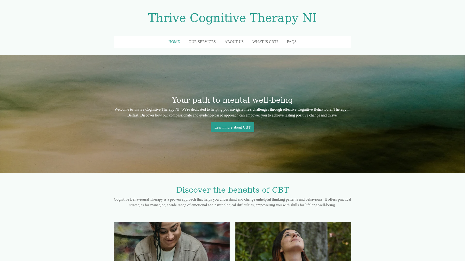 website screenshot of https://thrivecognitivetherapyni.co.uk