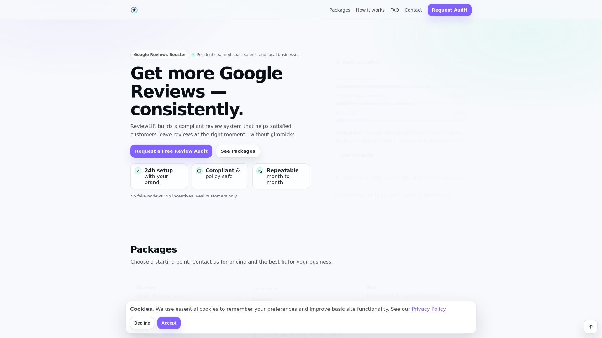 website screenshot of https://reviewlift.store/