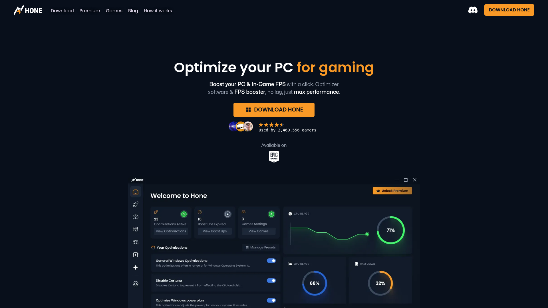 website screenshot of https://hone.gg/