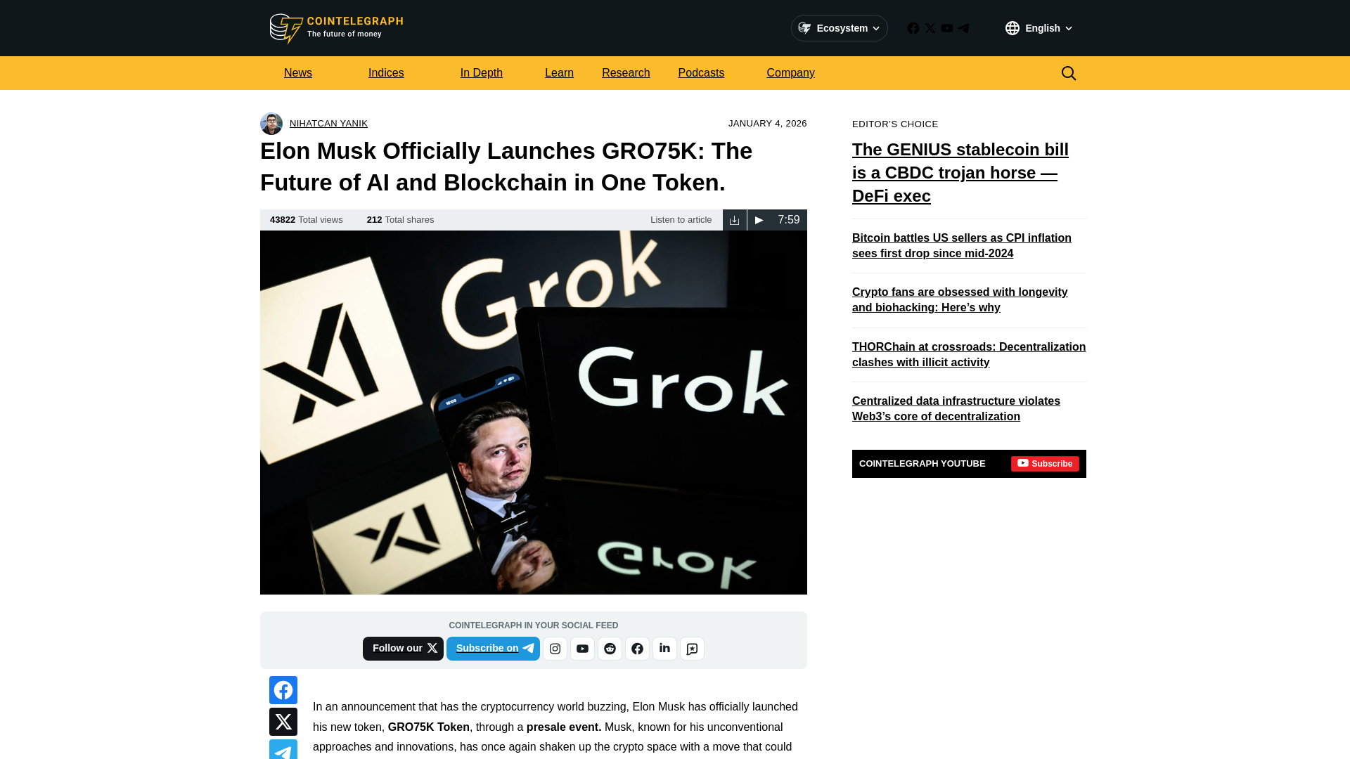 website screenshot of https://gro75k-cointelegraph.com/