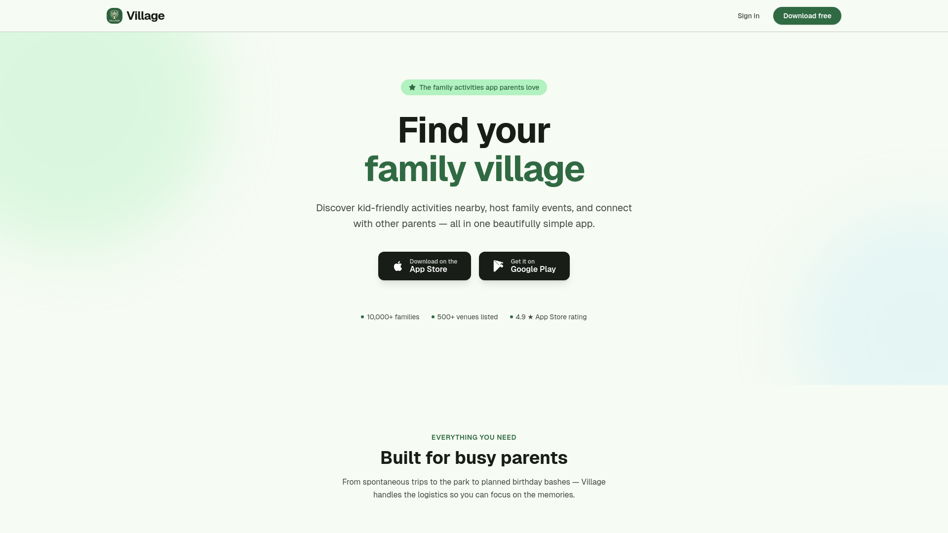 website screenshot of https://getvillageapp.co.uk