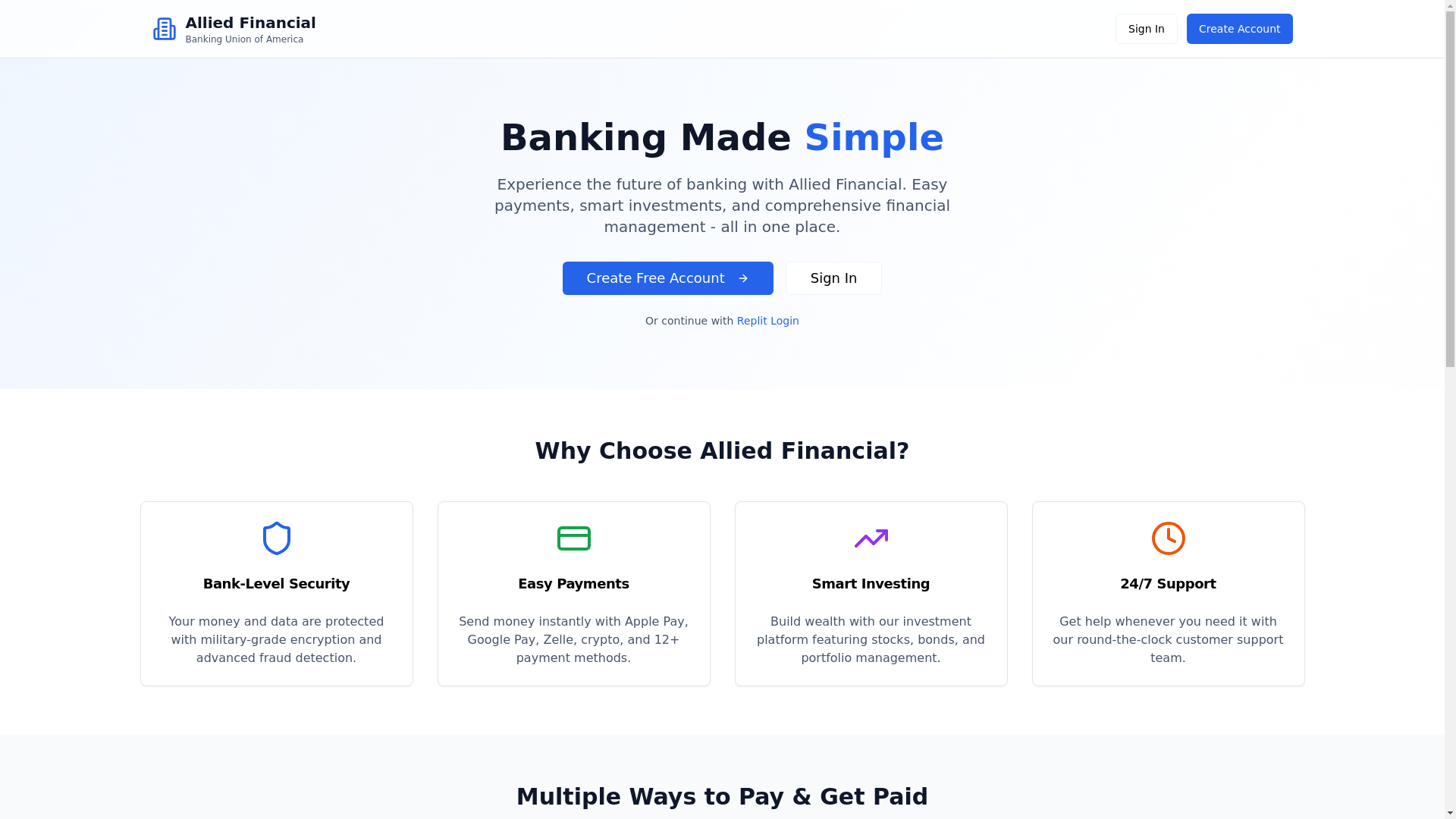 website screenshot of https://alliedfinancialbankingunionofamerica.com/
