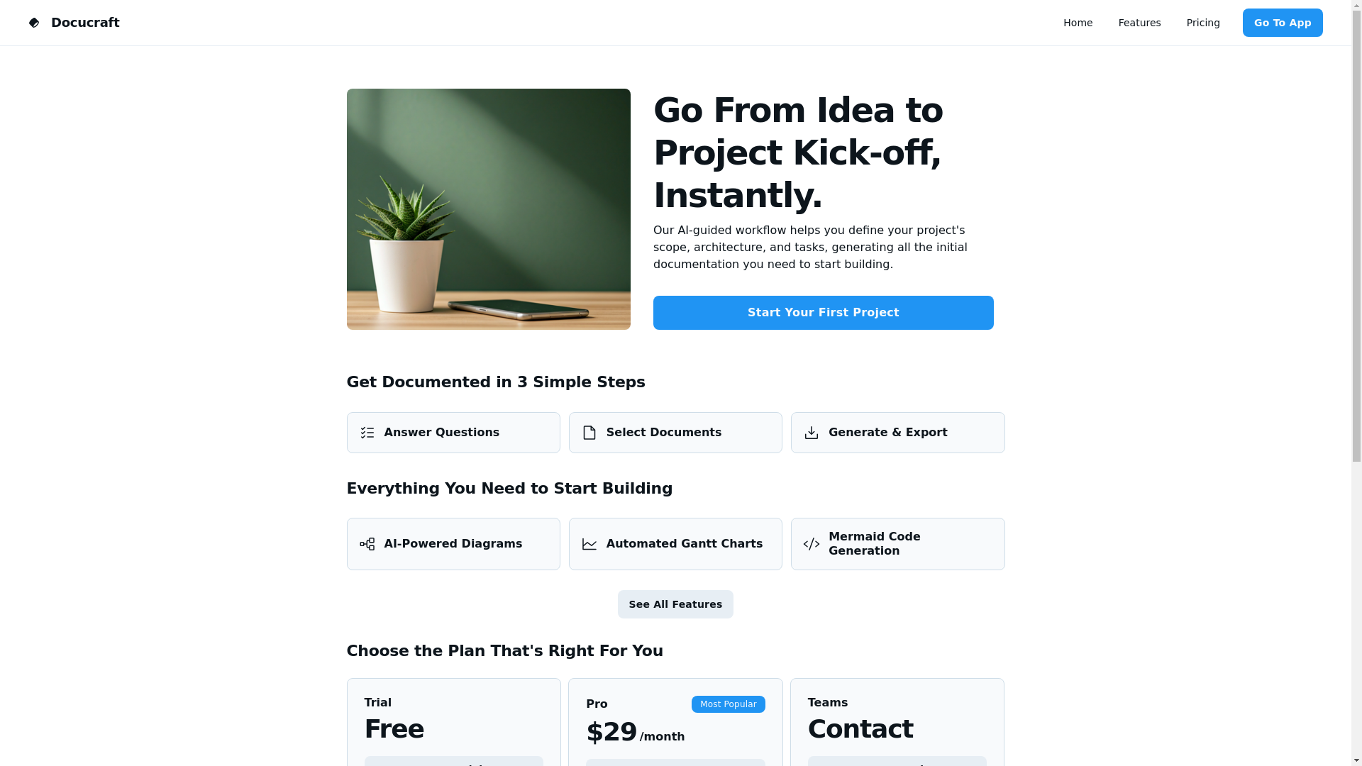 website screenshot of https://docucraft-landing.pages.dev/