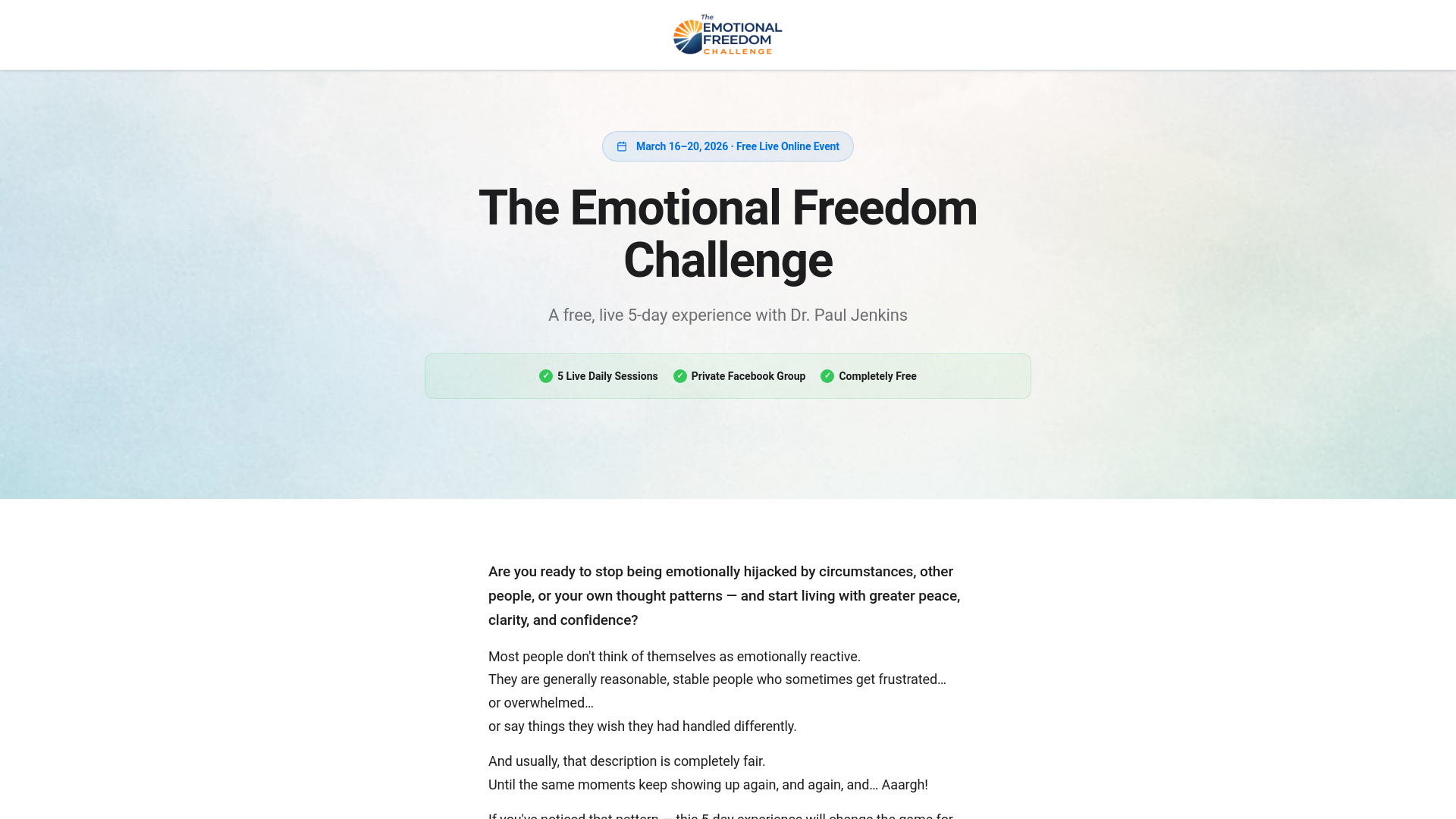 website screenshot of https://theemotionalfreedomchallenge.com/