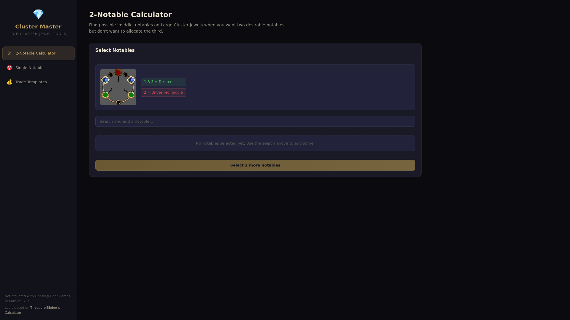 website screenshot of https://poe-cluster-calculator.pages.dev/