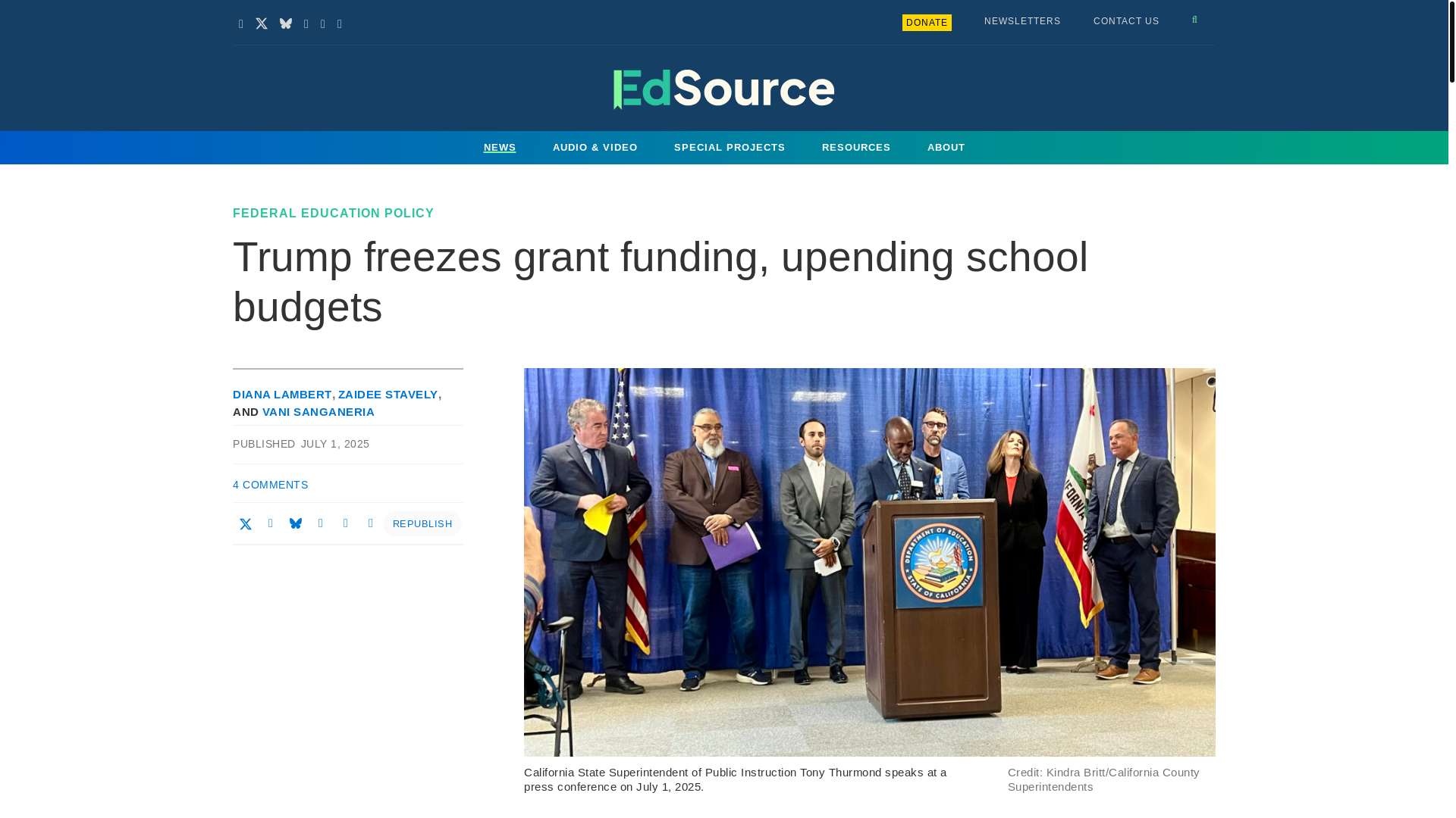 website screenshot of https://edsource.org/2025/california-education-federal-funding-cuts-teachers-english-learners/735665