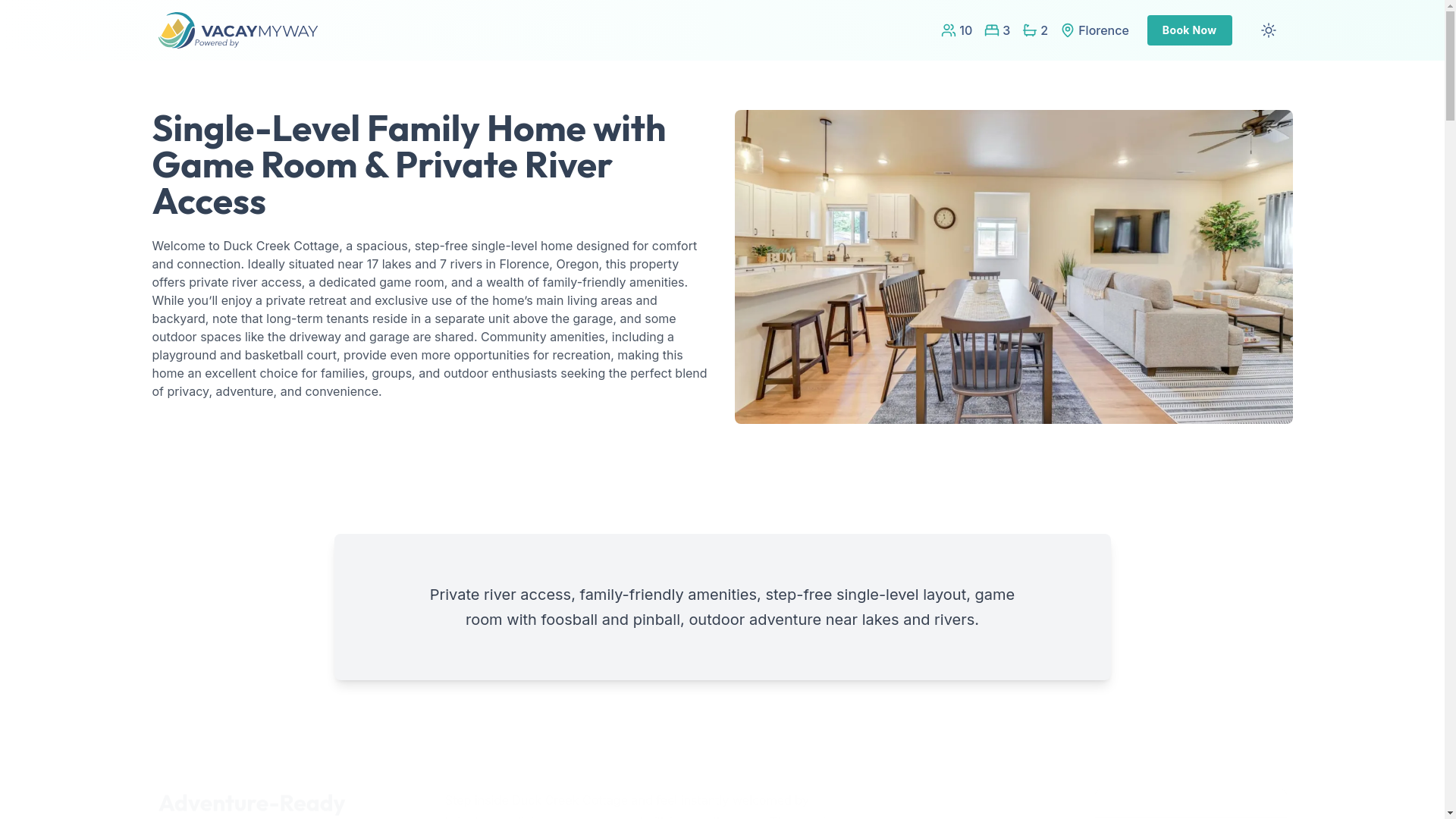 website screenshot of https://adventurecreek.vacations/