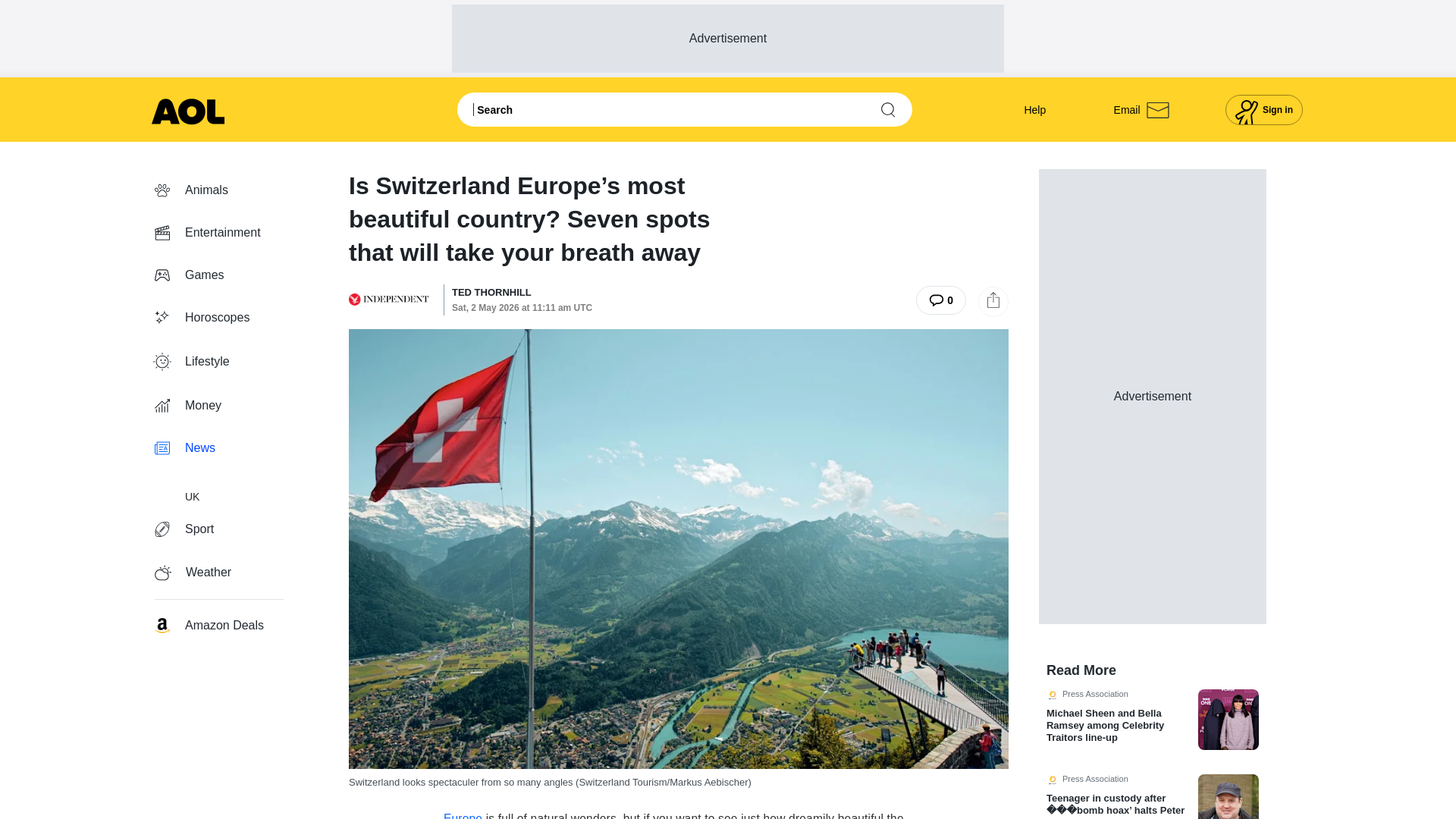 website screenshot of https://www.aol.co.uk/articles/switzerland-europe-most-beautiful-country-163445577.html