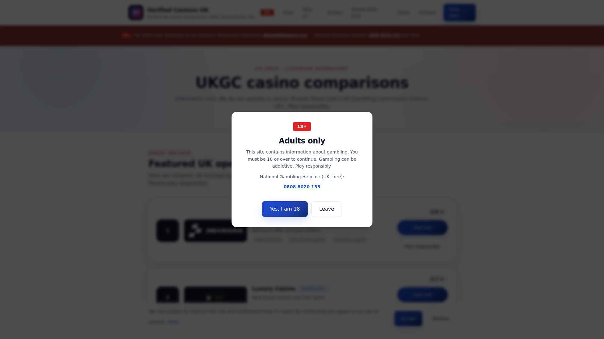 website screenshot of https://verifiedcasinosuk.co.uk/