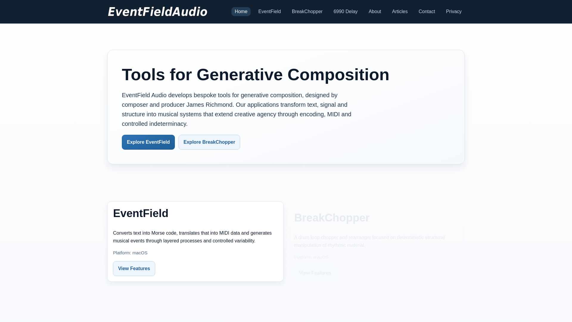 website screenshot of https://eventfieldaudio.com/