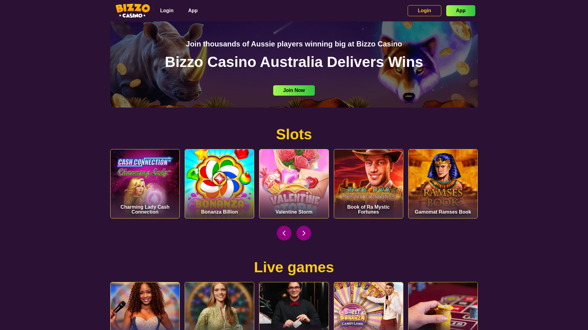 website screenshot of https://casino-bizzobet.com/