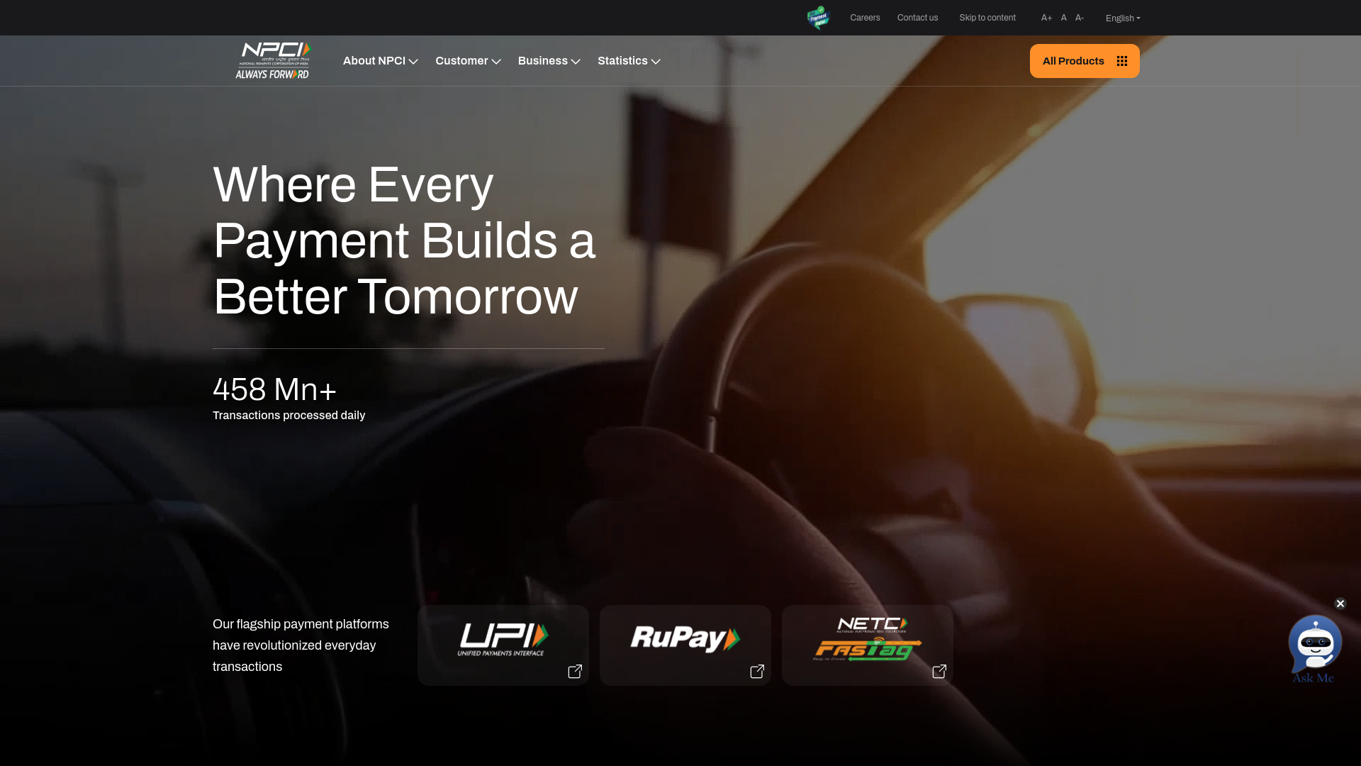 website screenshot of https://www.npci.org.in