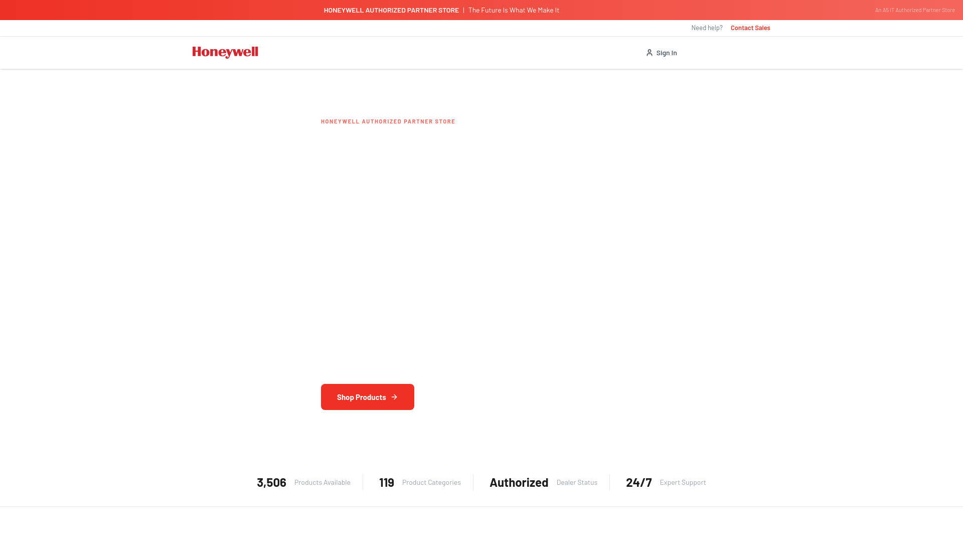website screenshot of https://honeywell-authorized-partner.com/