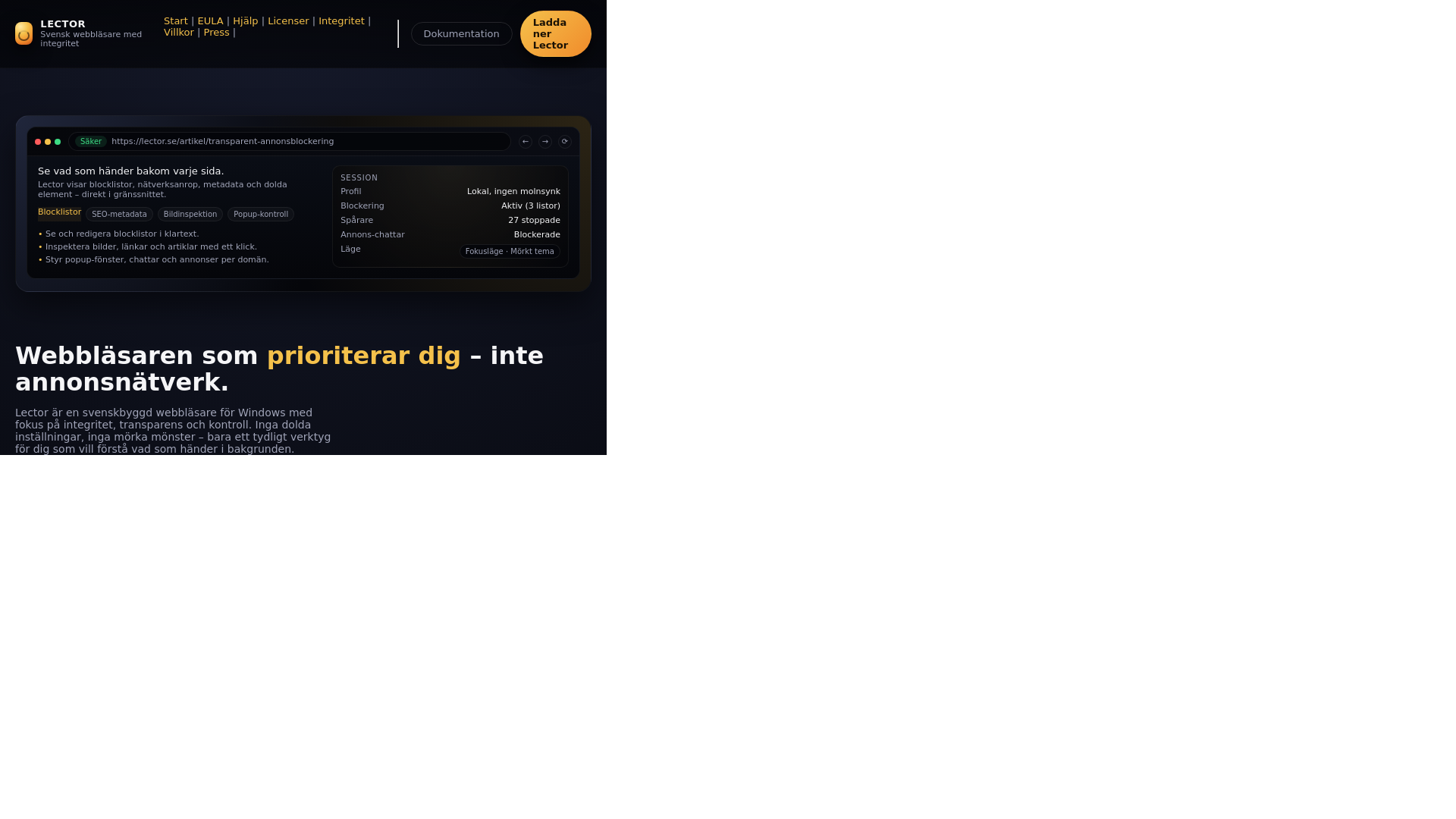 website screenshot of https://lector.one