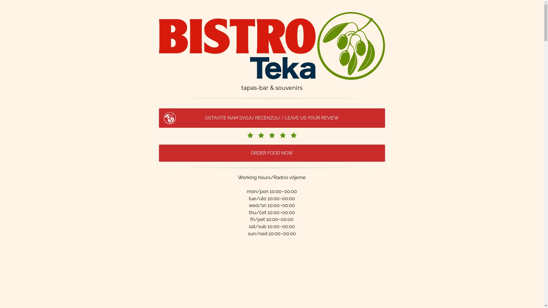 website screenshot of https://bistrotekazagreb.hr/