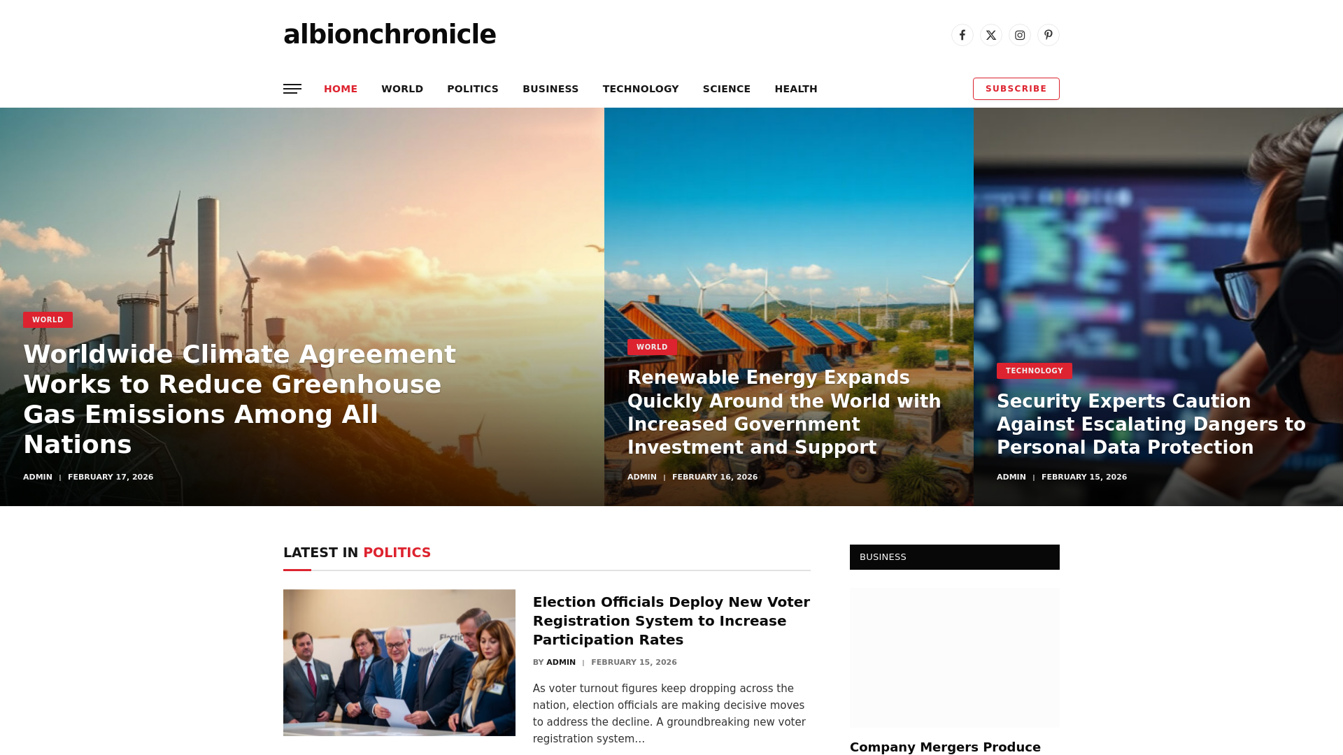 website screenshot of https://albionchronicle.co.uk/