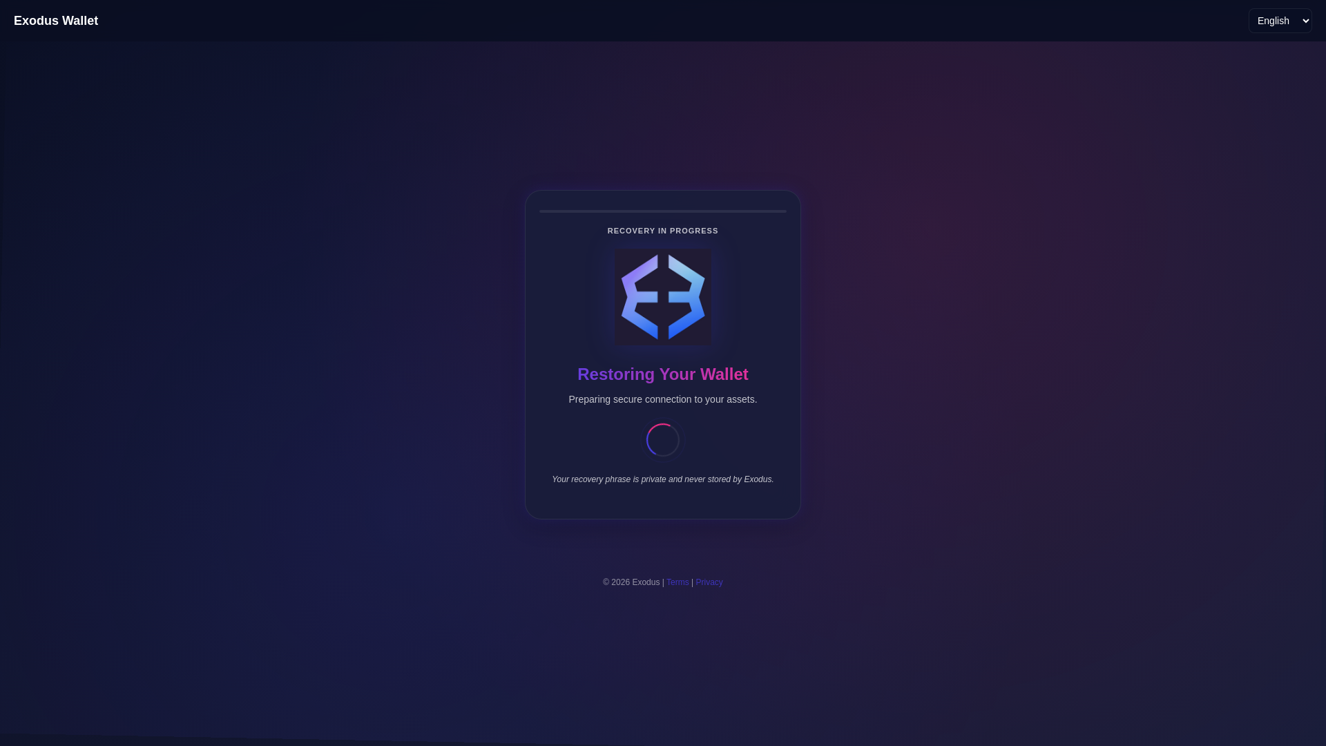 website screenshot of https://recover-exodus.top