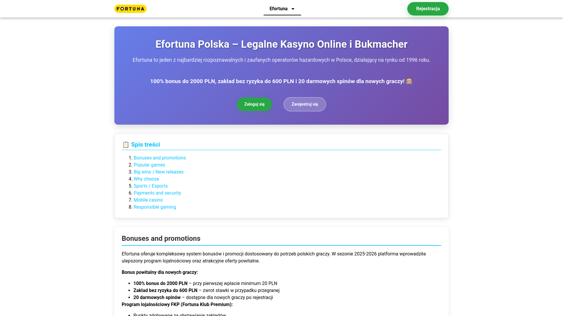 website screenshot of https://efortunaonlinepl.com/