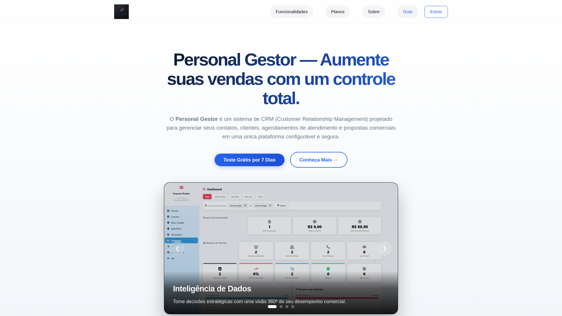 website screenshot of https://personalgestor.com.br