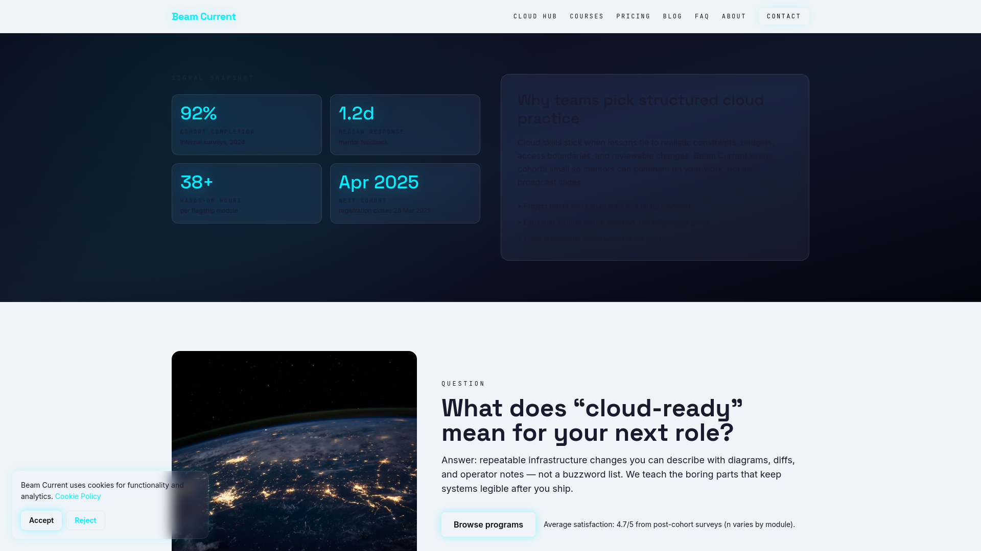 website screenshot of https://beam-current.digital/