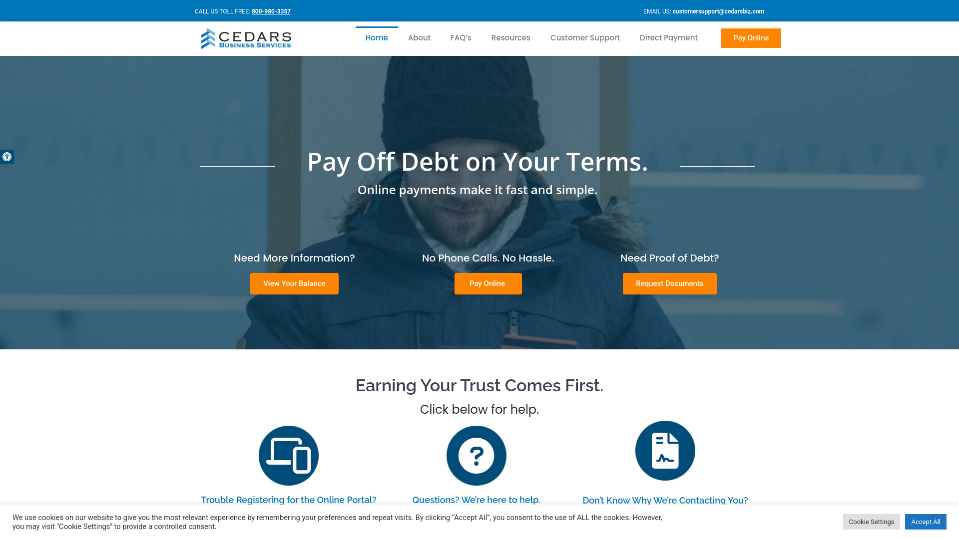website screenshot of https://cedarsbiz.com/