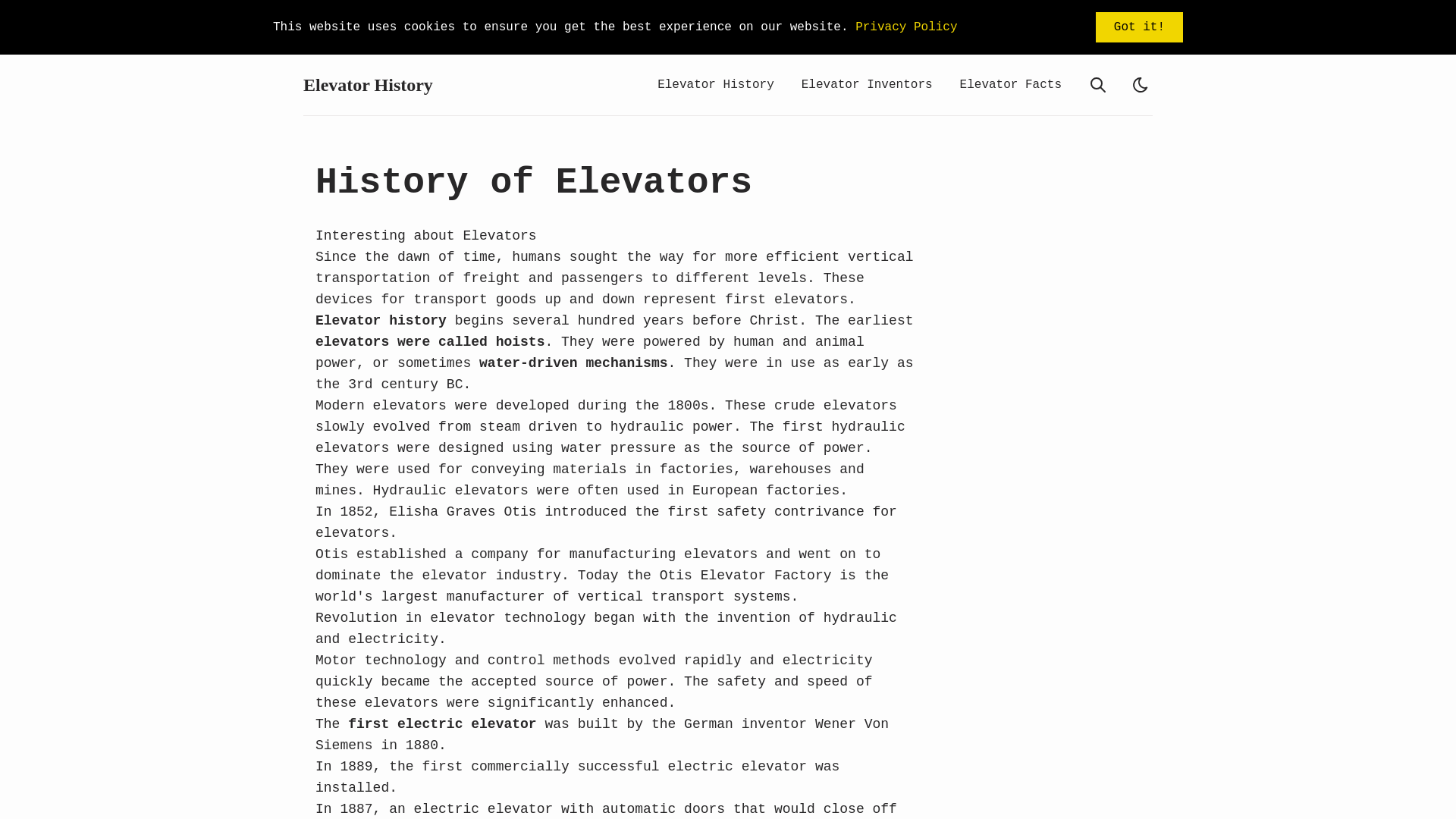 website screenshot of https://elevatorhistory-preview.pages.dev/