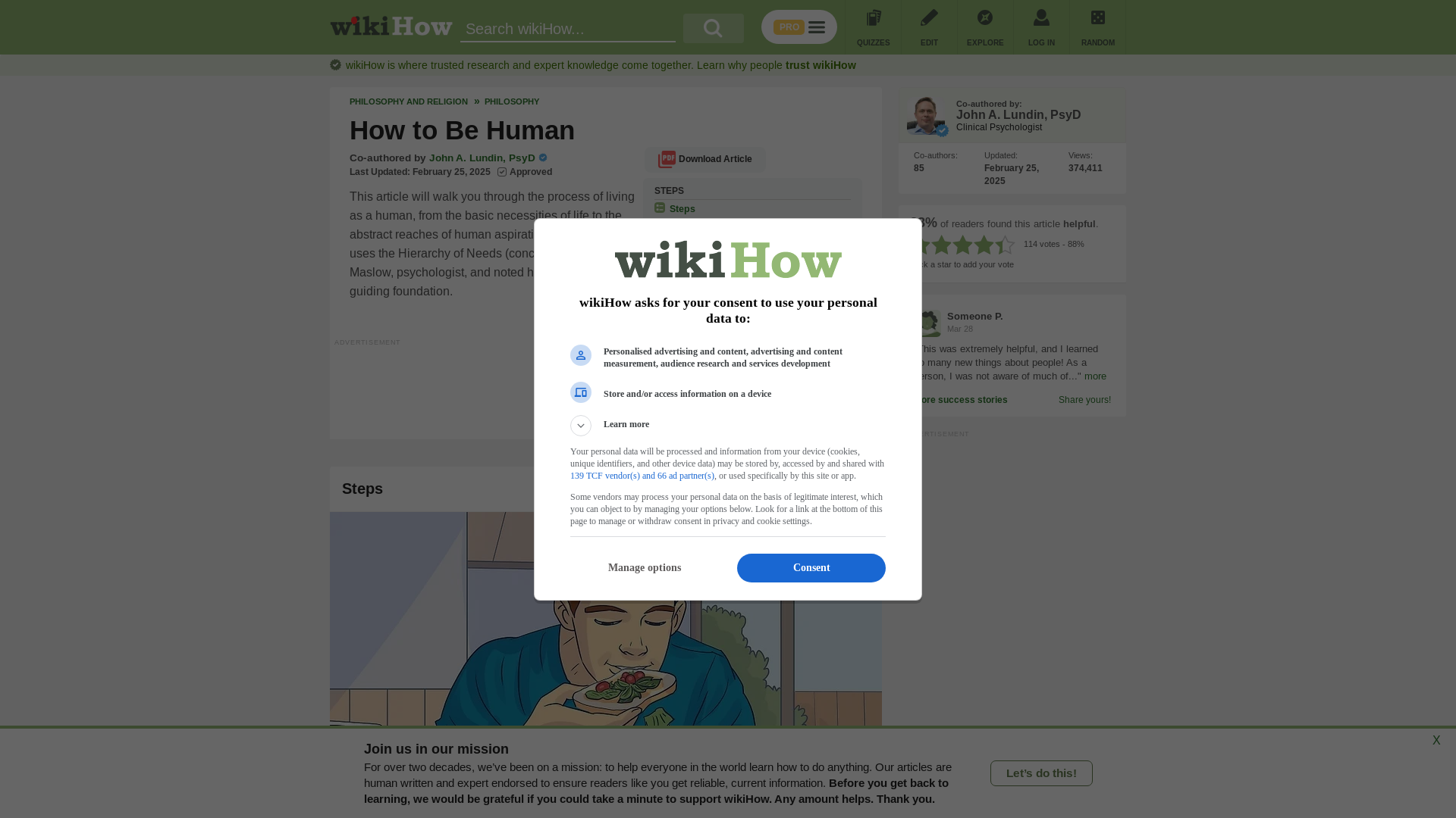 website screenshot of https://www.wikihow.com/Be-Human