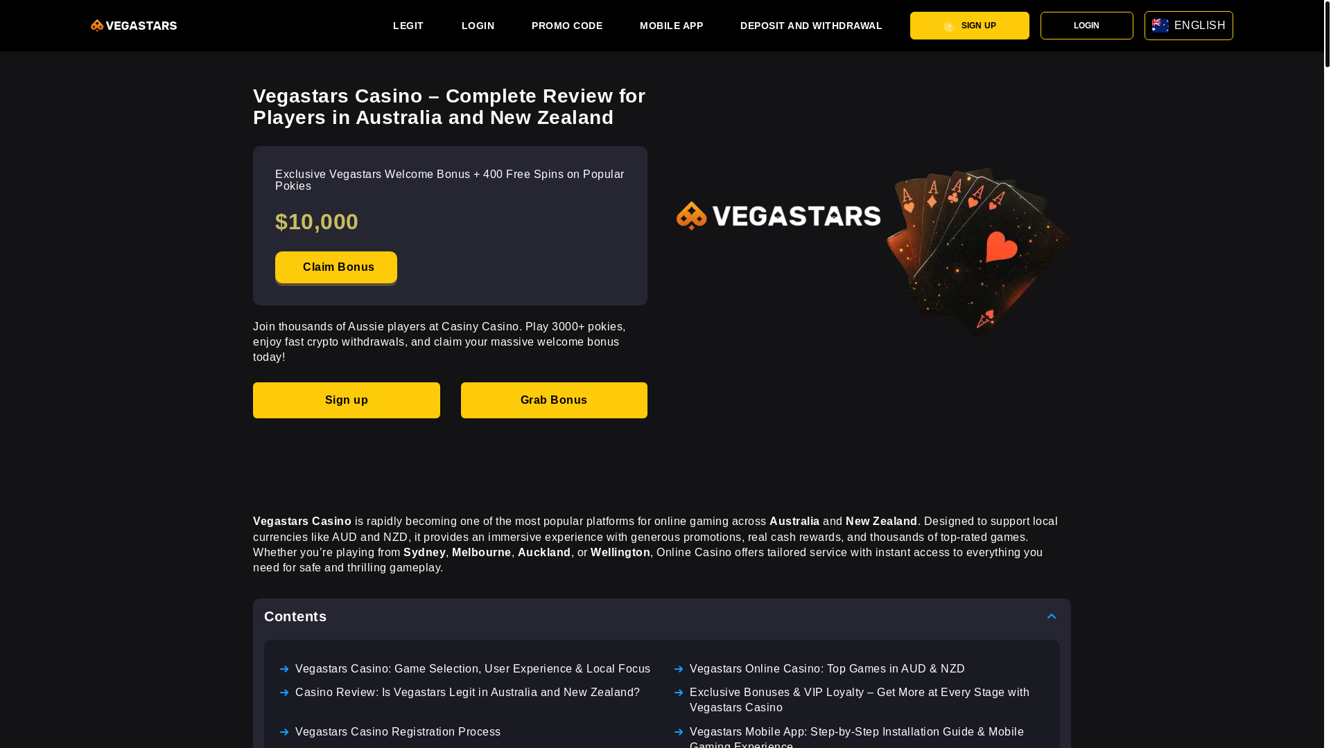 website screenshot of https://vegastars-app.com/