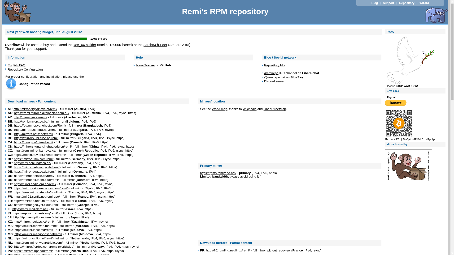 website screenshot of http://rpms.remirepo.net/