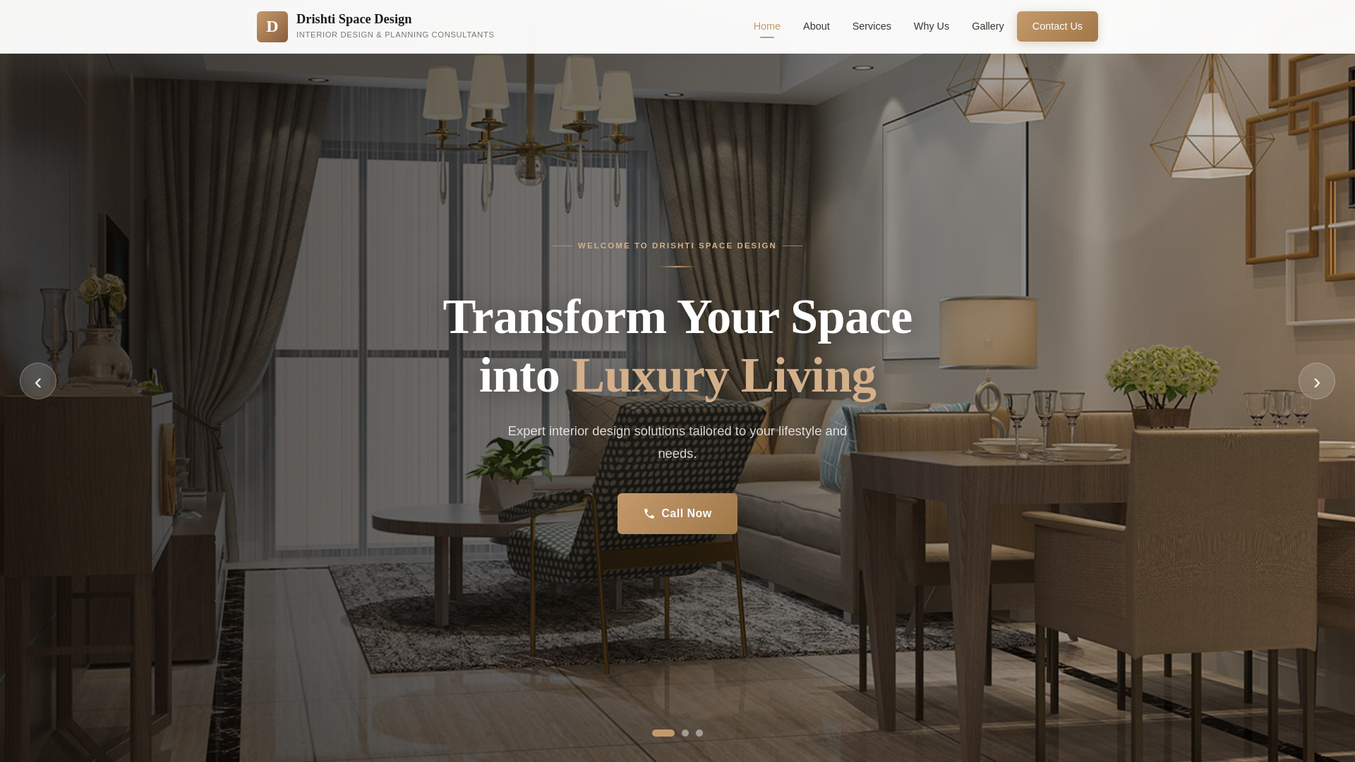 website screenshot of https://drishtispacedesign.in