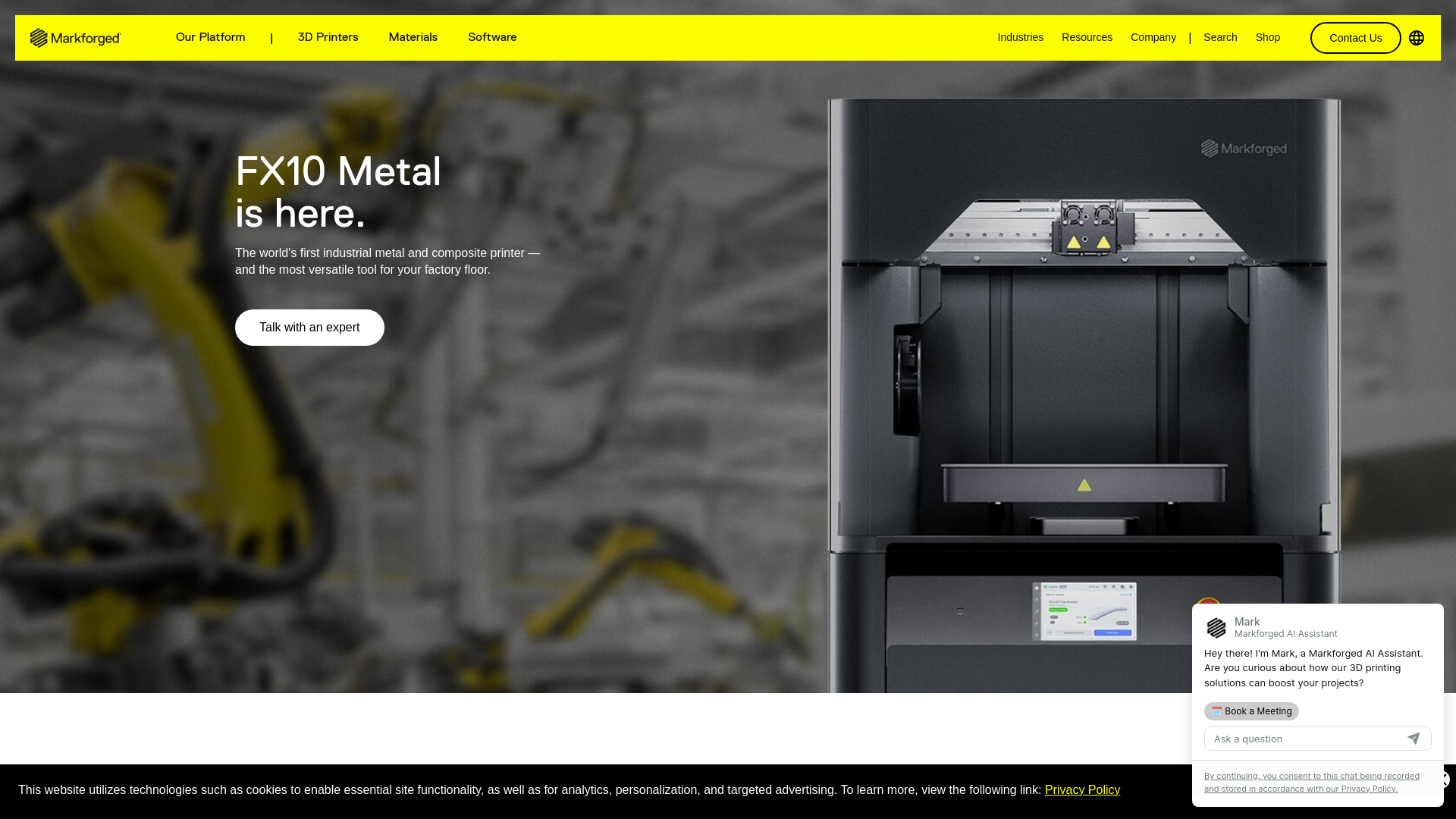 website screenshot of https://get-markforged.com/