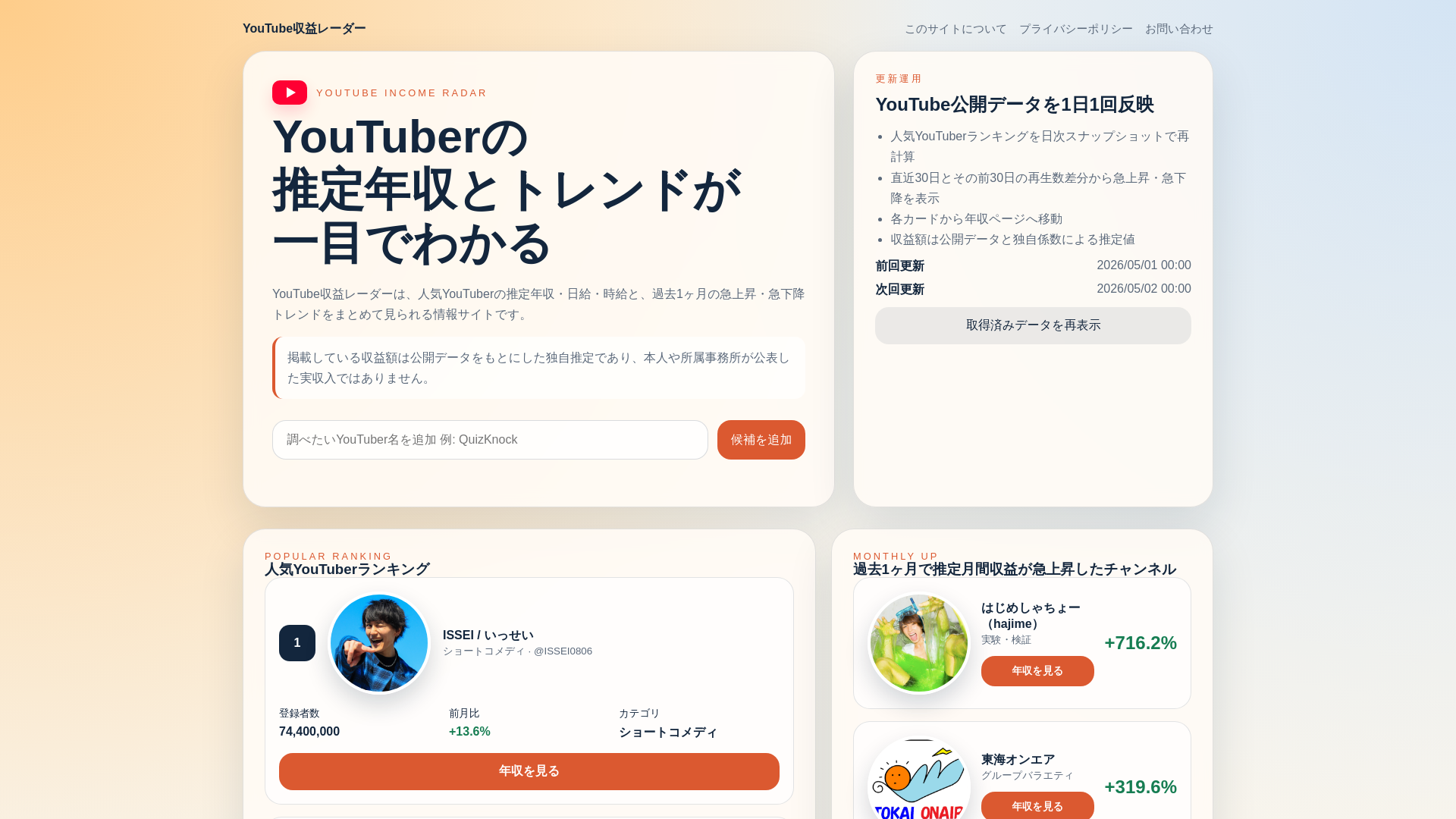 website screenshot of https://youtuber-income-radar.pages.dev/