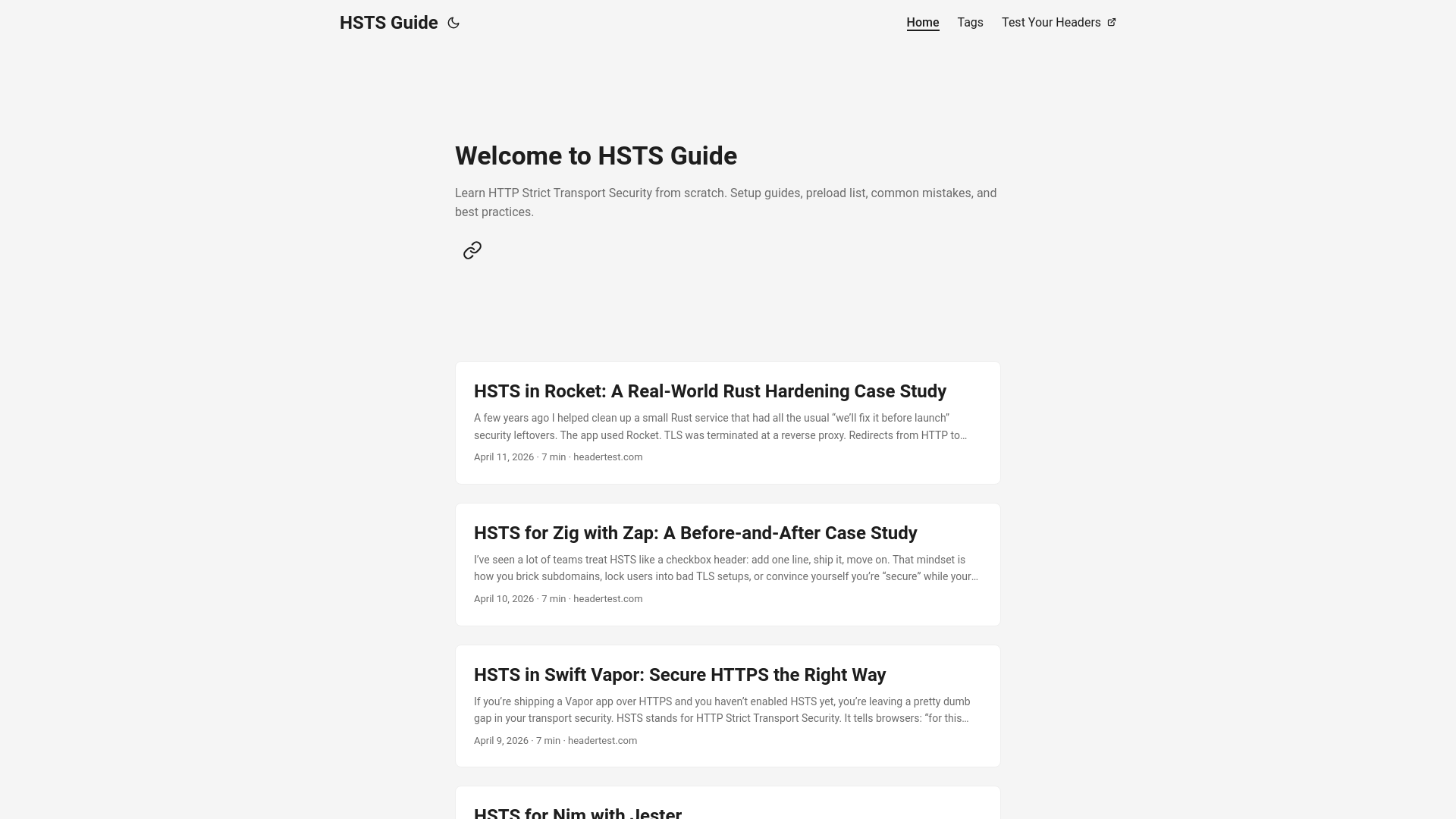 website screenshot of https://hsts-guide.com