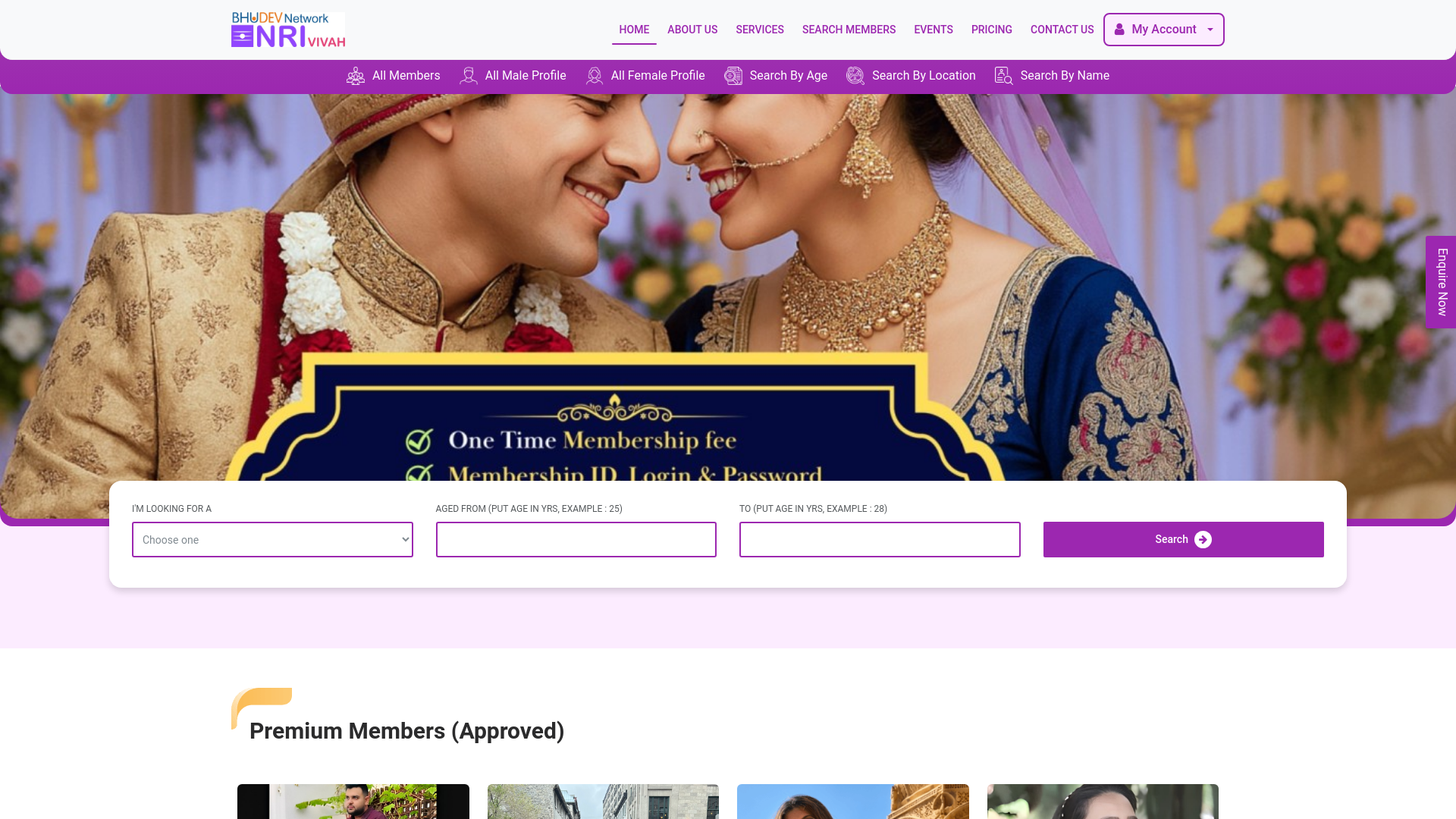 website screenshot of https://nri.bhudevnetworkvivah.com/