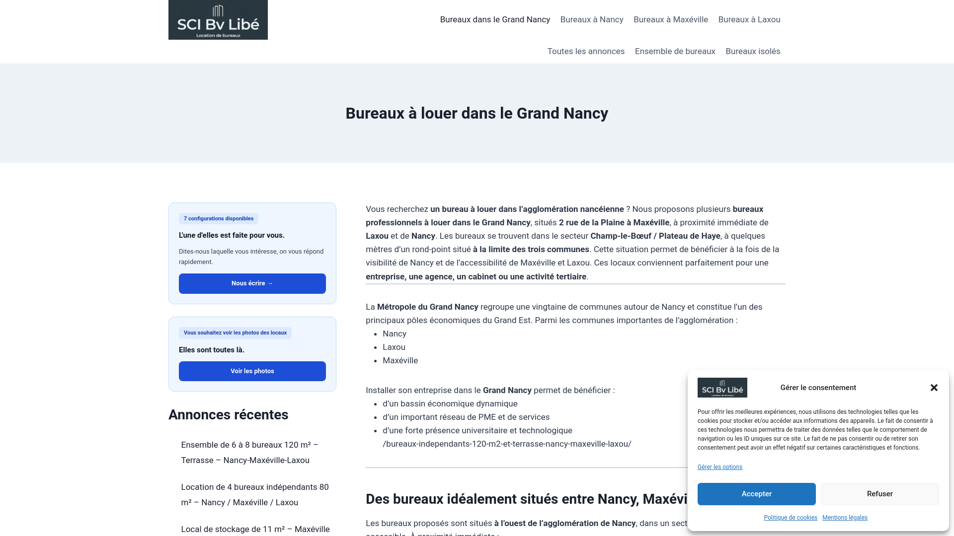 website screenshot of https://bureaux-nancy.fr/