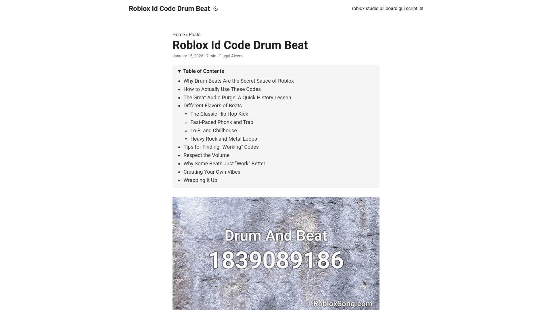 website screenshot of https://robloxidcodedrumbeat.pages.dev/