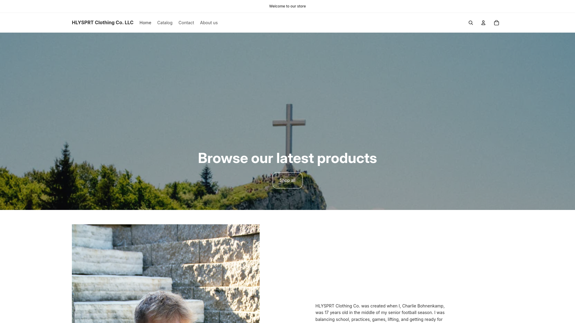 website screenshot of https://hlysprtclothingco.com/