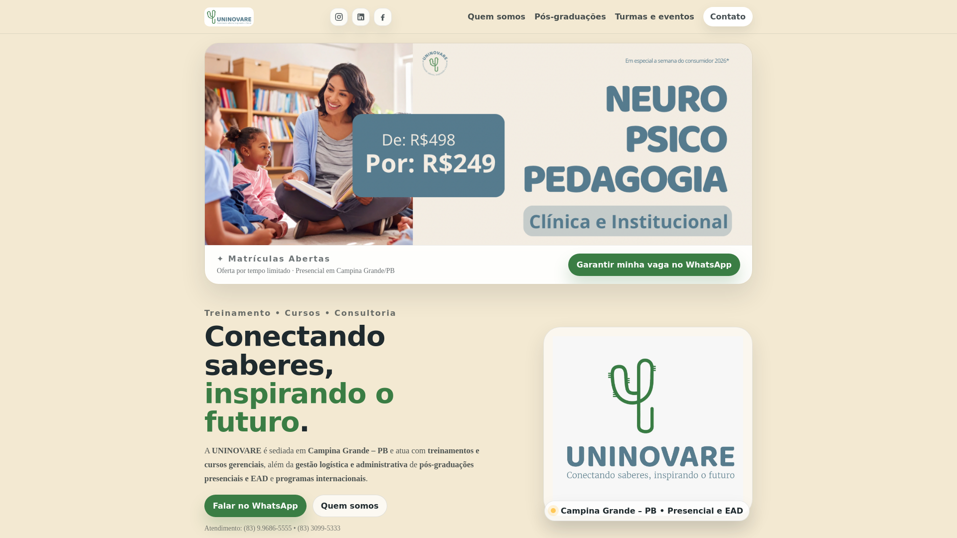 website screenshot of https://uninovare.com.br/