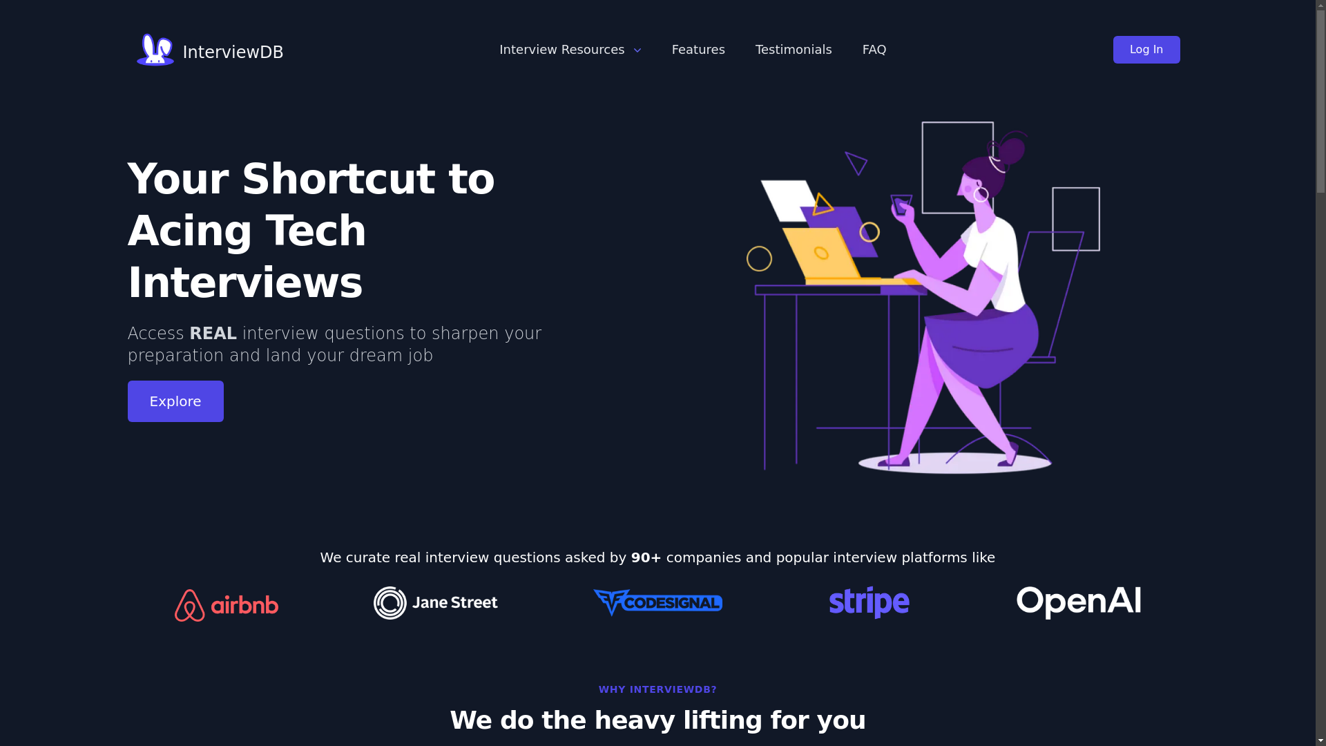 website screenshot of https://www.interviewdb.io/